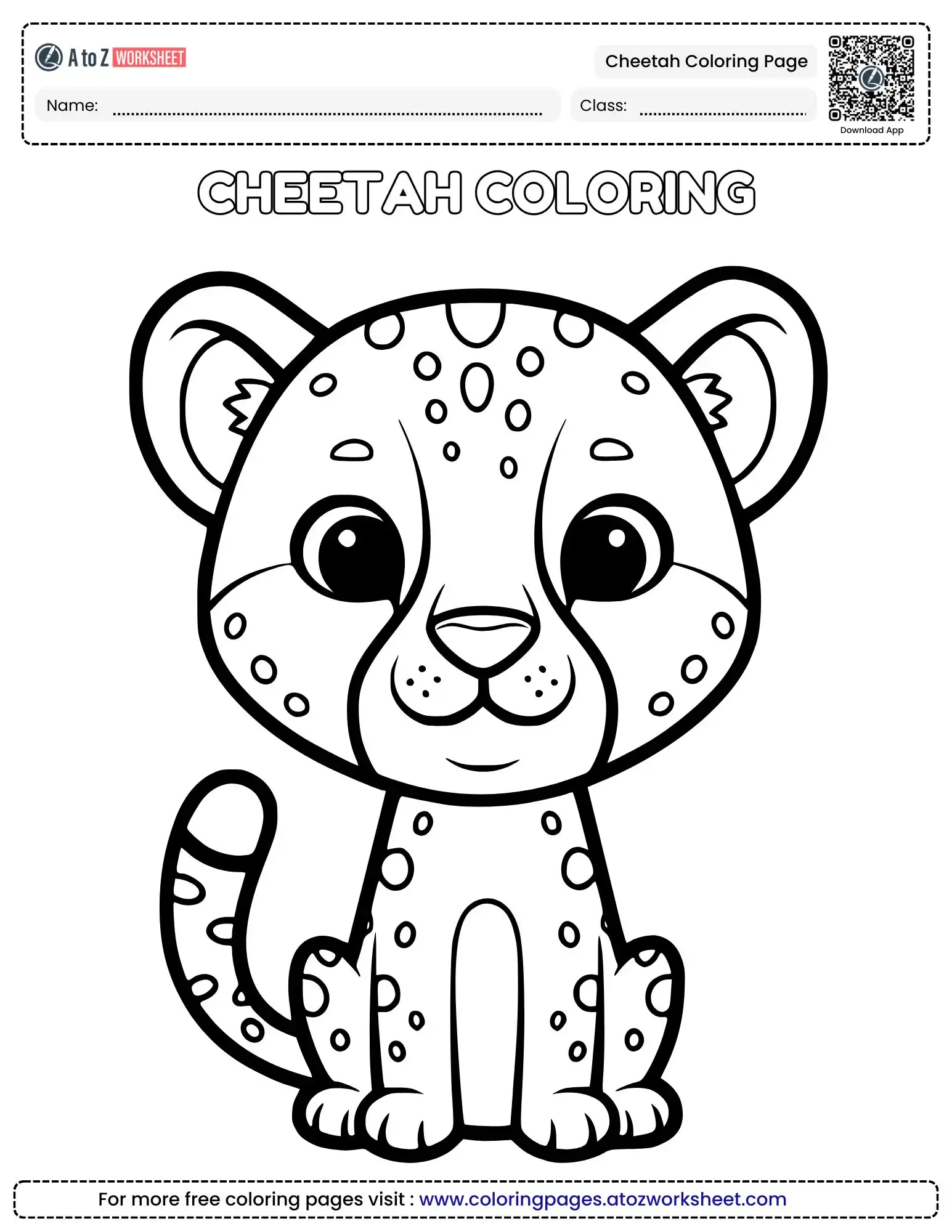 cheetah coloring page free printable featuring a cute cub for kids