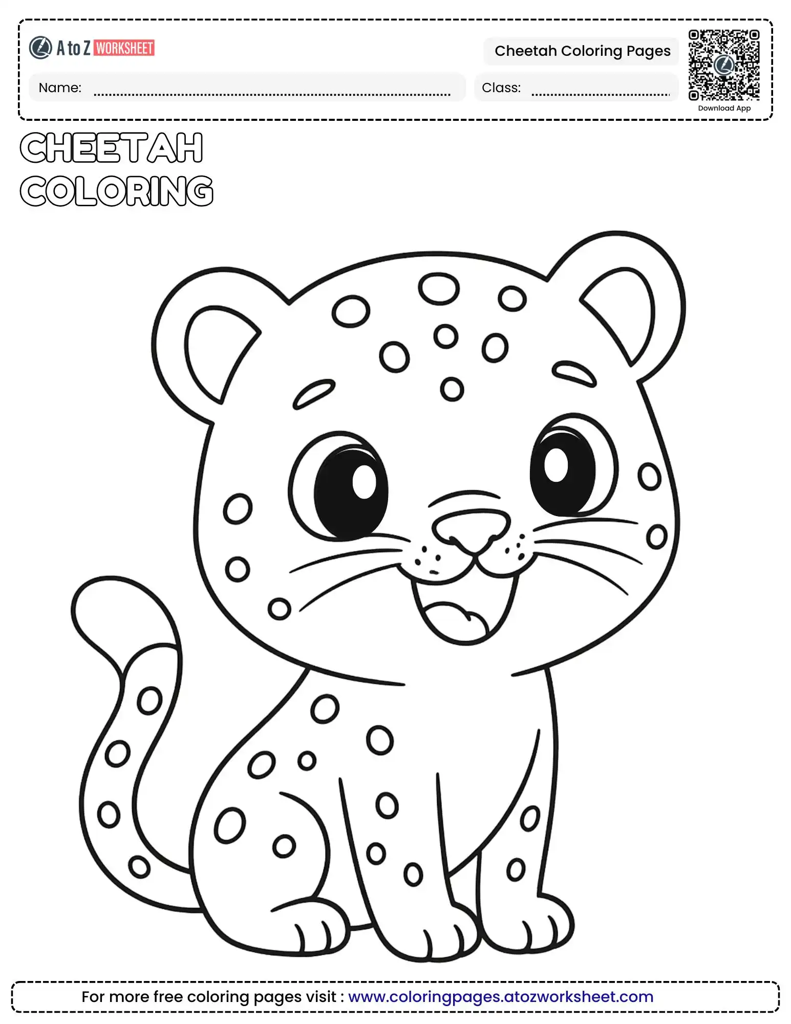 Free Cheetah Coloring Pages for Kids 1 cheetah coloring pages kids animal coloring sheet showing a happy cub