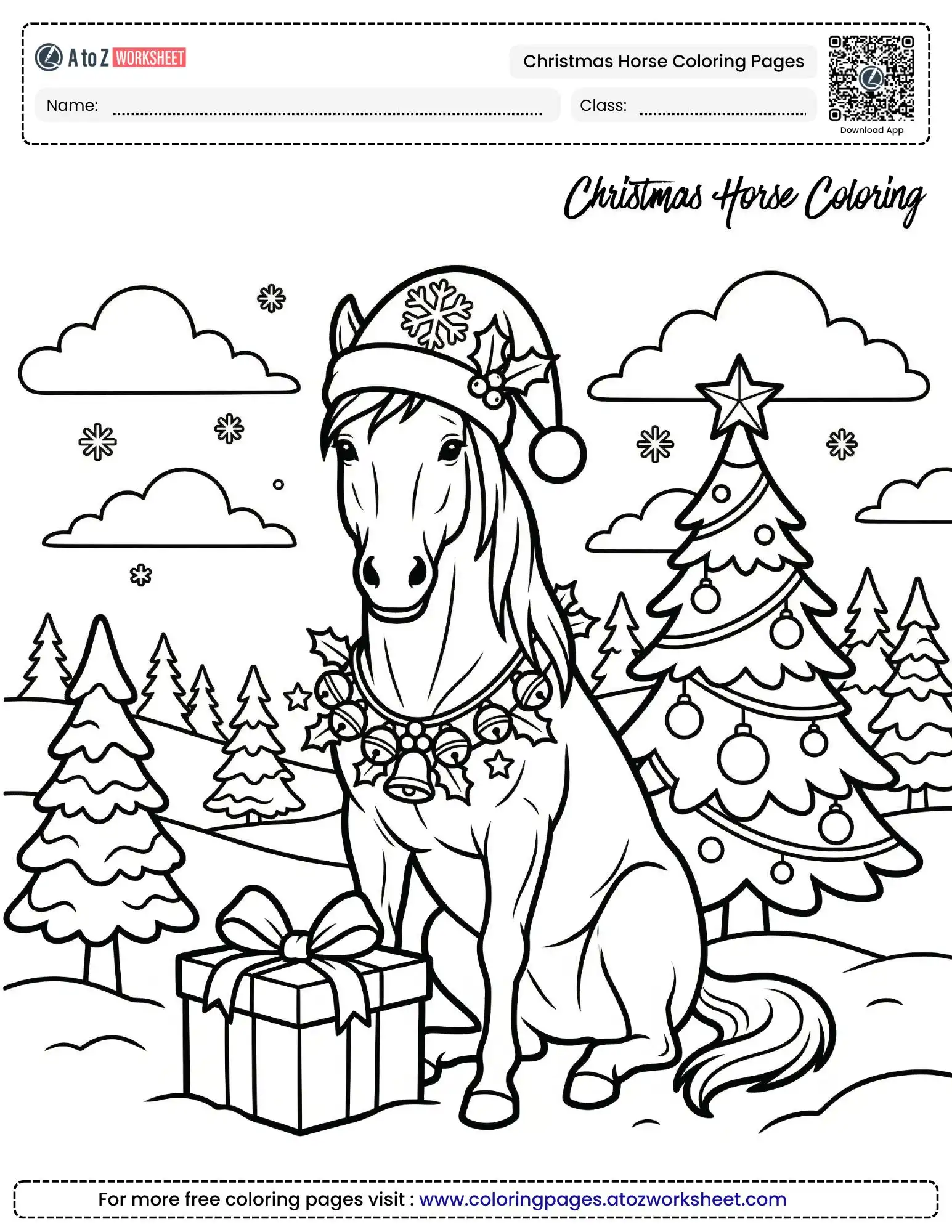 christmas horse coloring pages pony with santa hat and gift