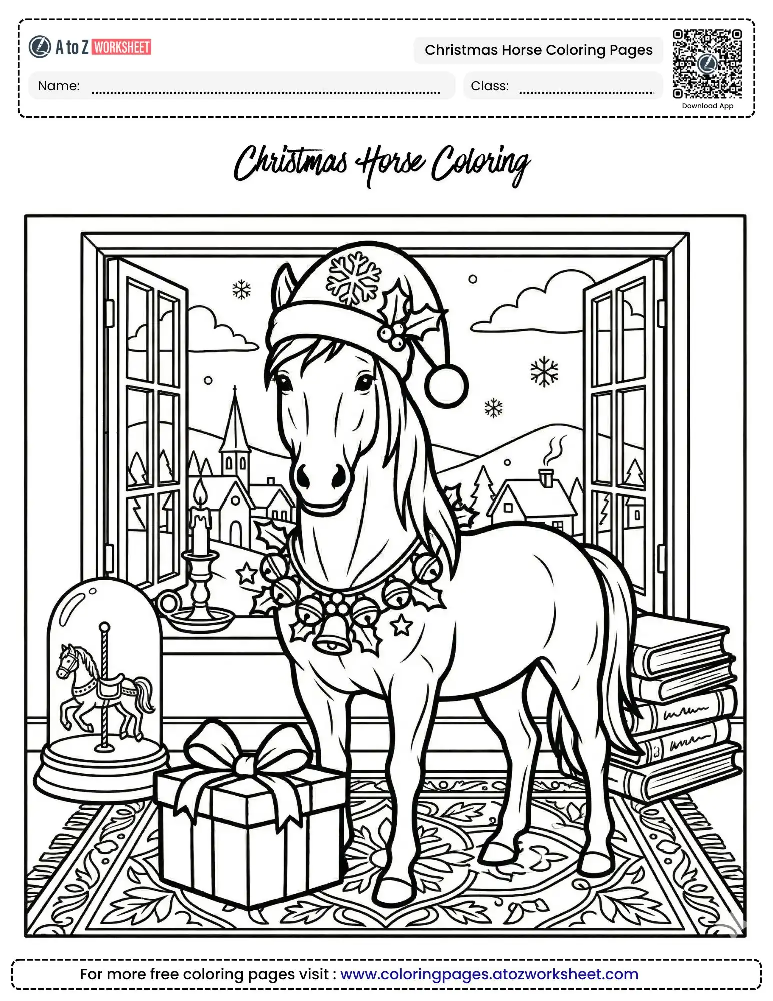 christmas horse coloring pages horse by a winter window