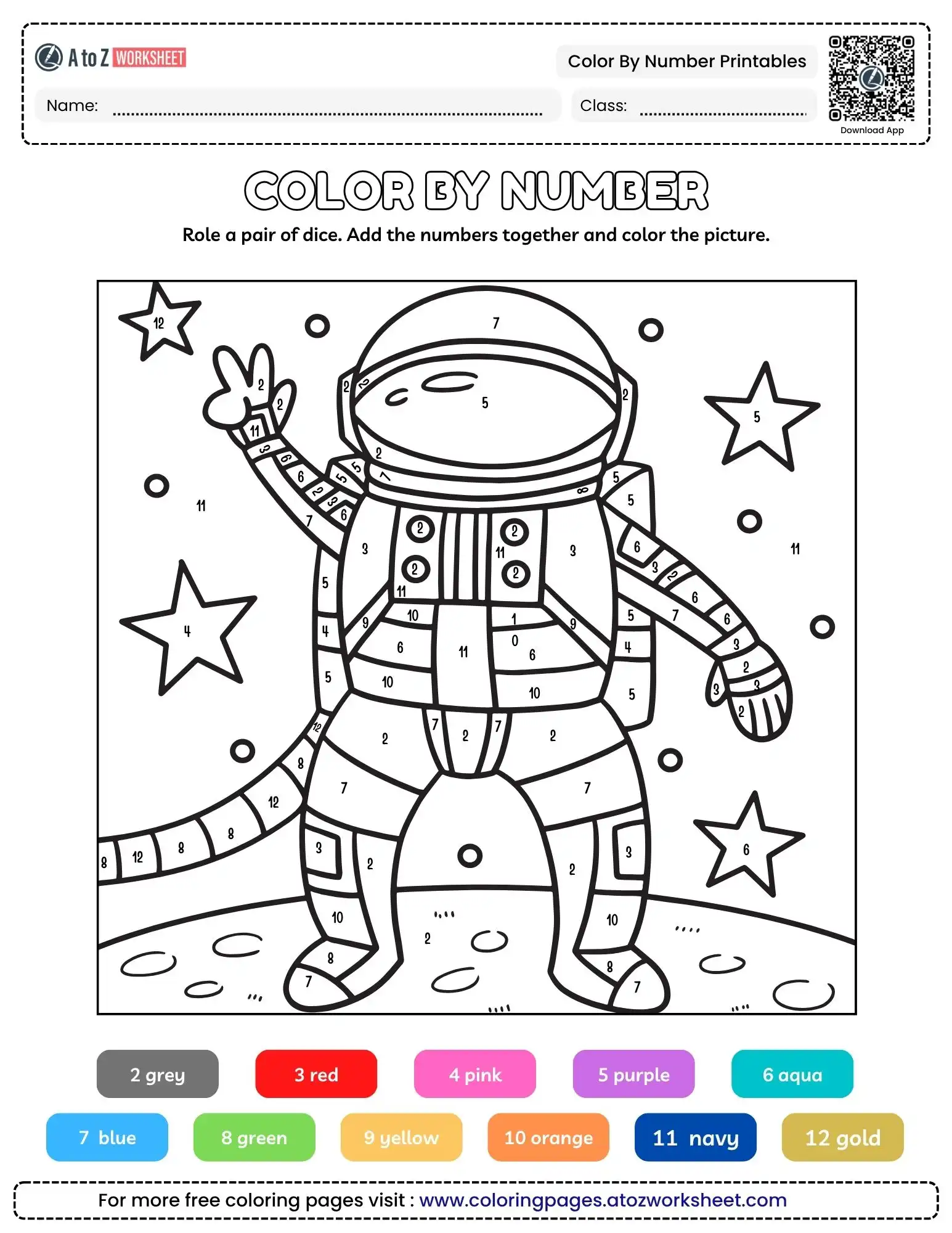 color by number printables with an astronaut and stars