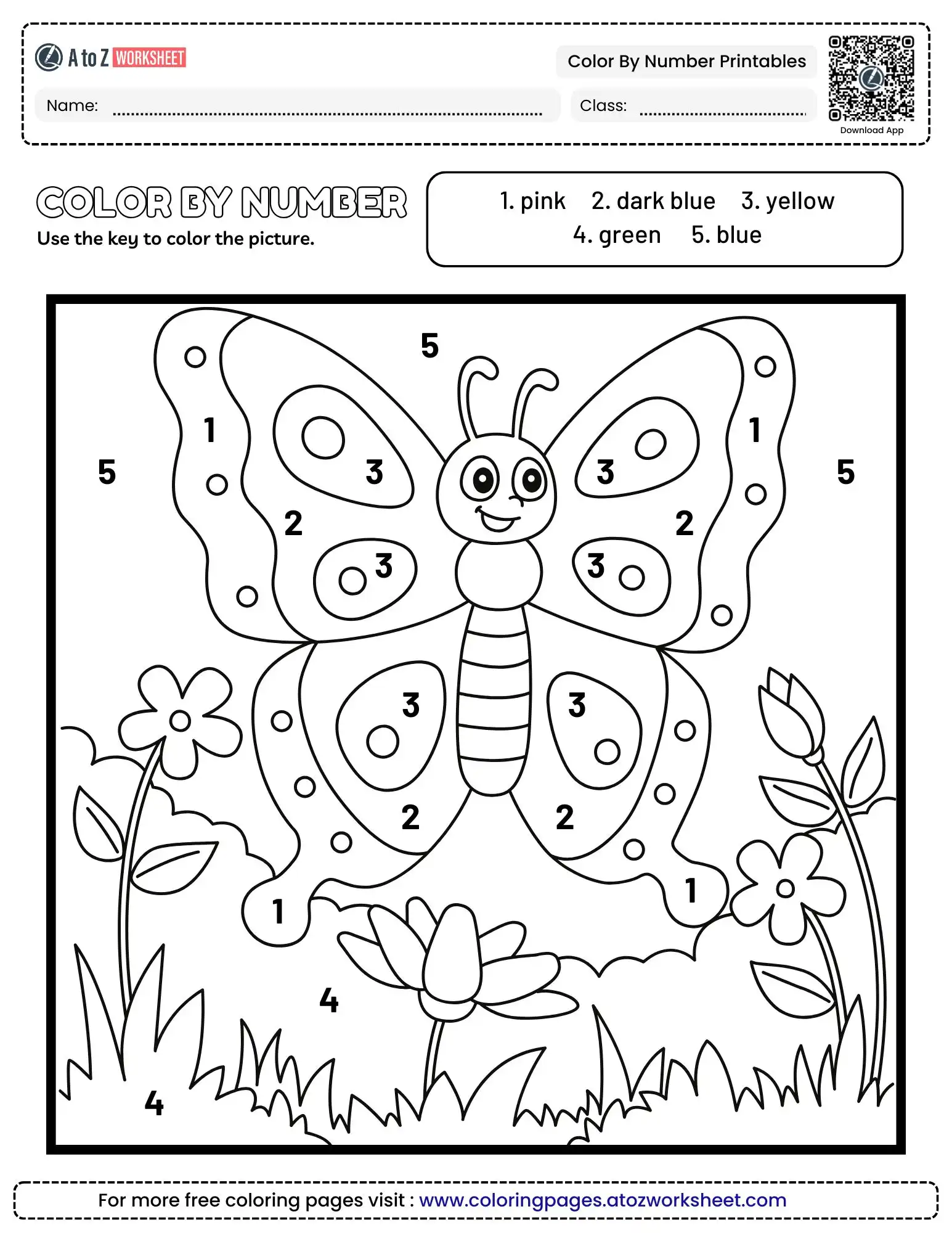 color by number printables showing a butterfly in nature