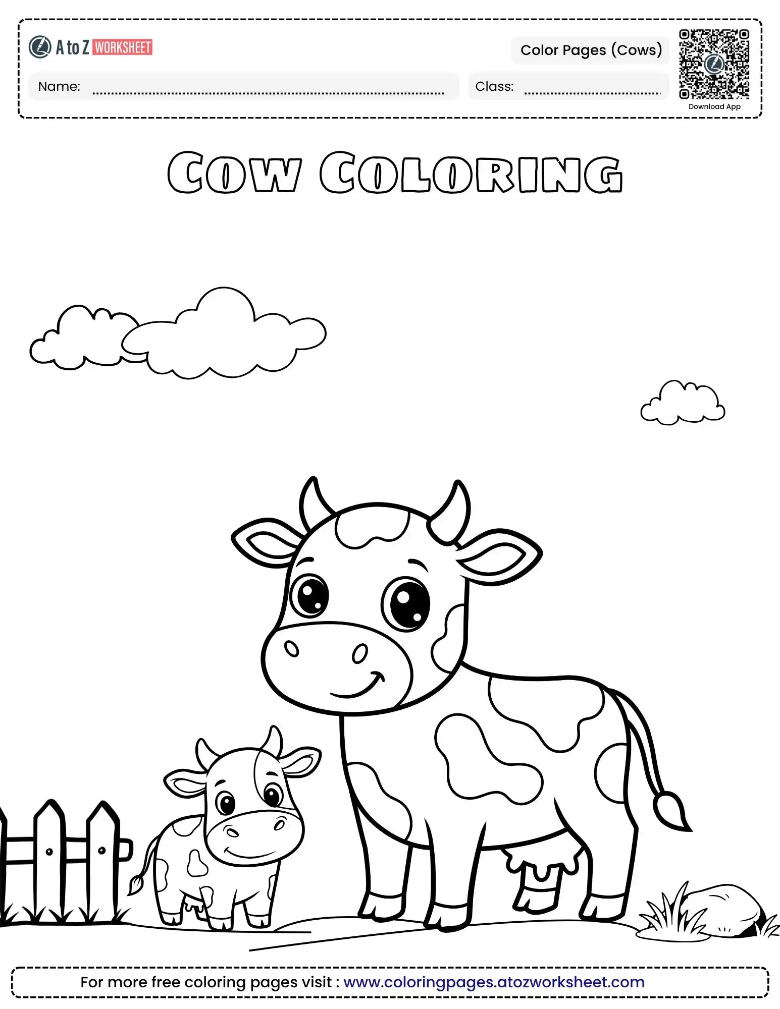 color pages for cows featuring a happy mother cow and her small calf in a meadow.