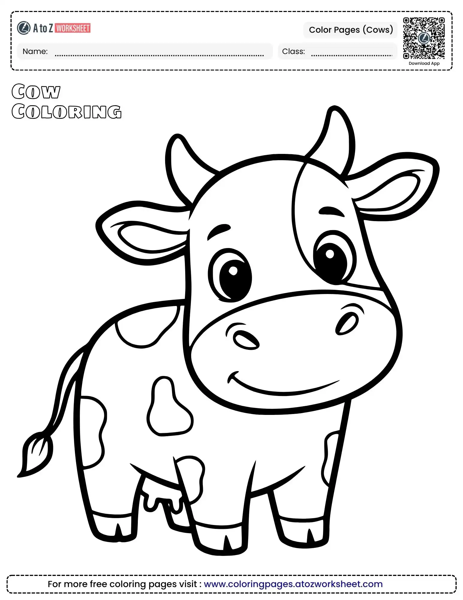 color pages for cows showing a close-up of a cute, smiling baby calf with spots.