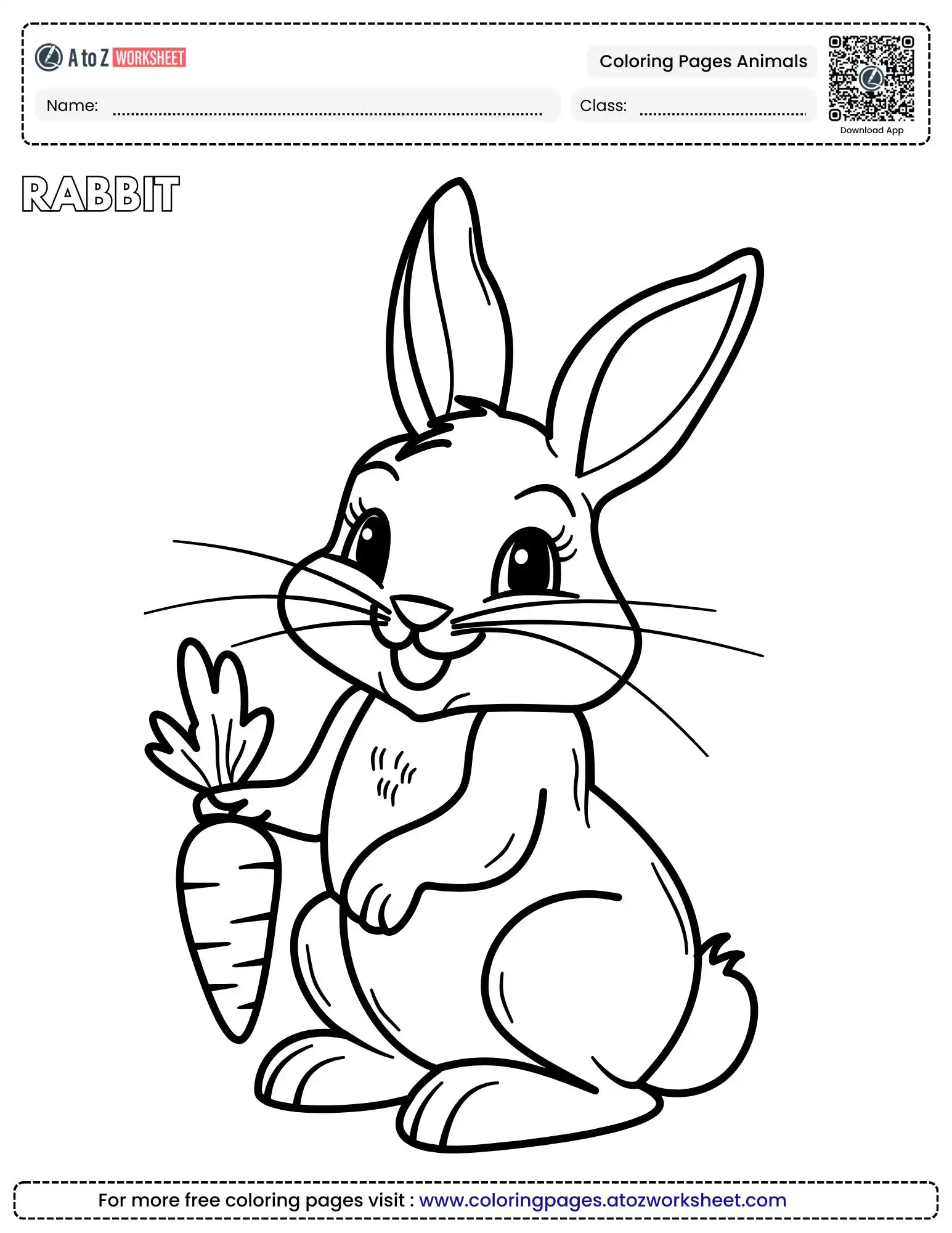 coloring pages animals showing a cute bunny holding a carrot