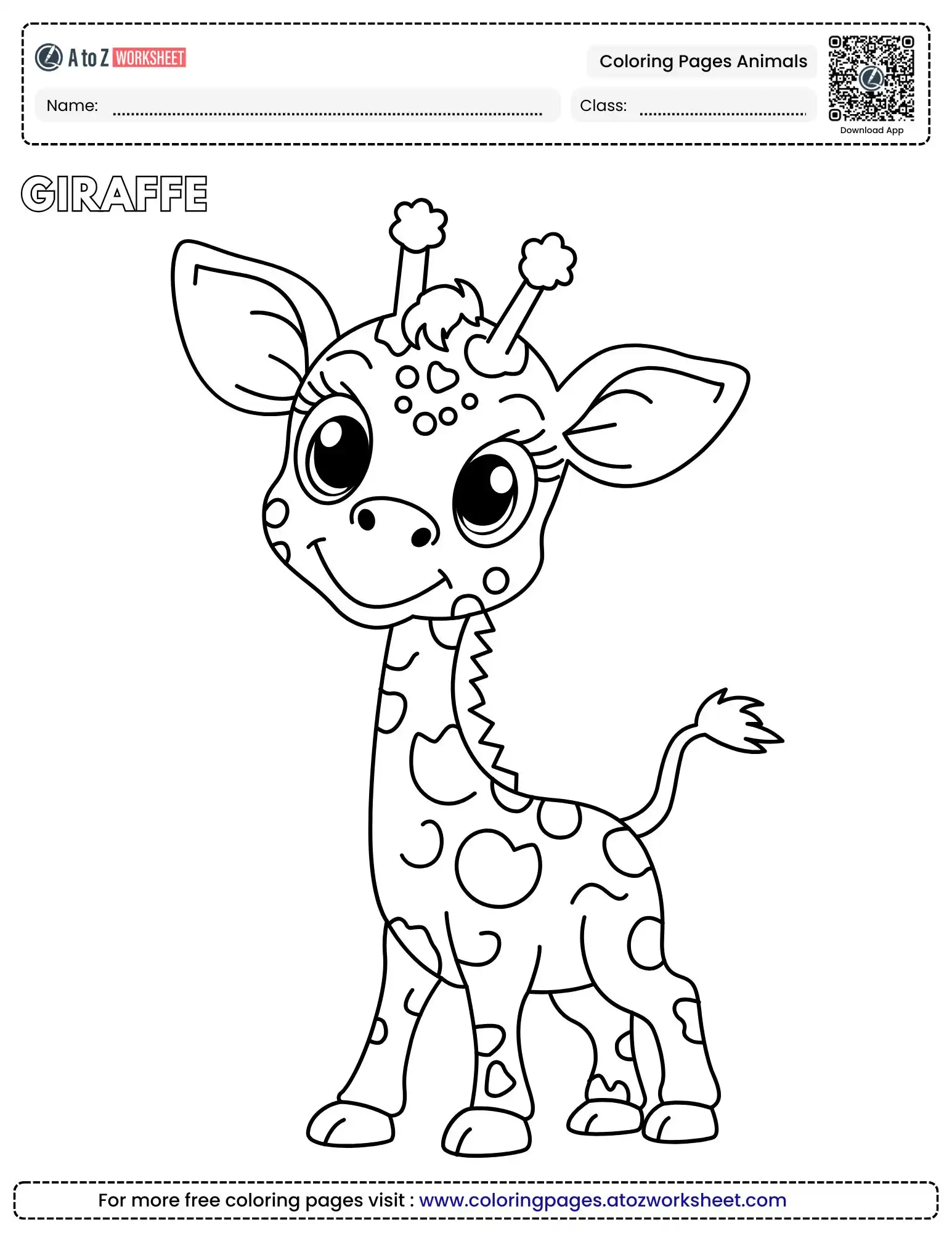 coloring pages animals showing a baby giraffe with many spots