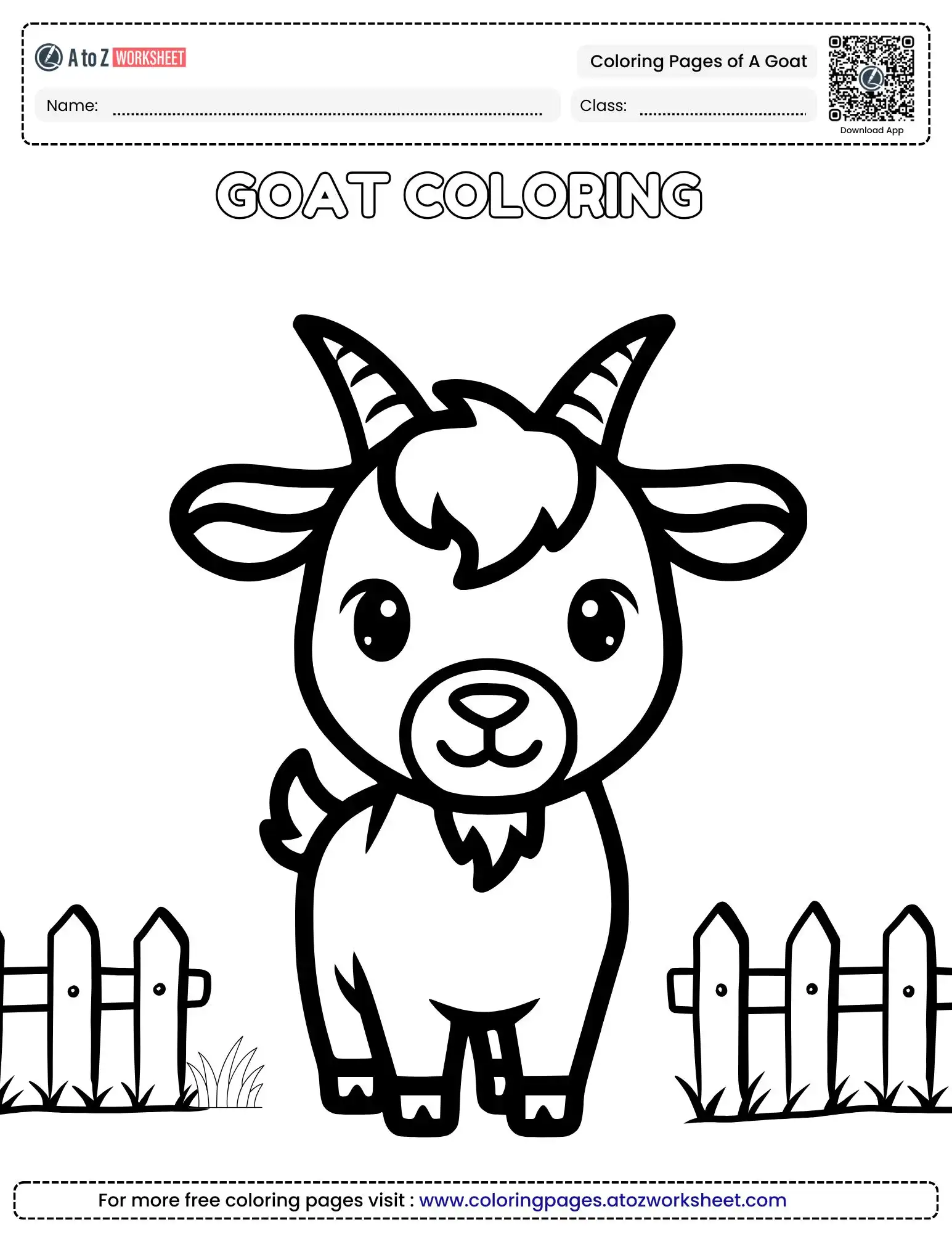 coloring pages of a goat baby kid by fence