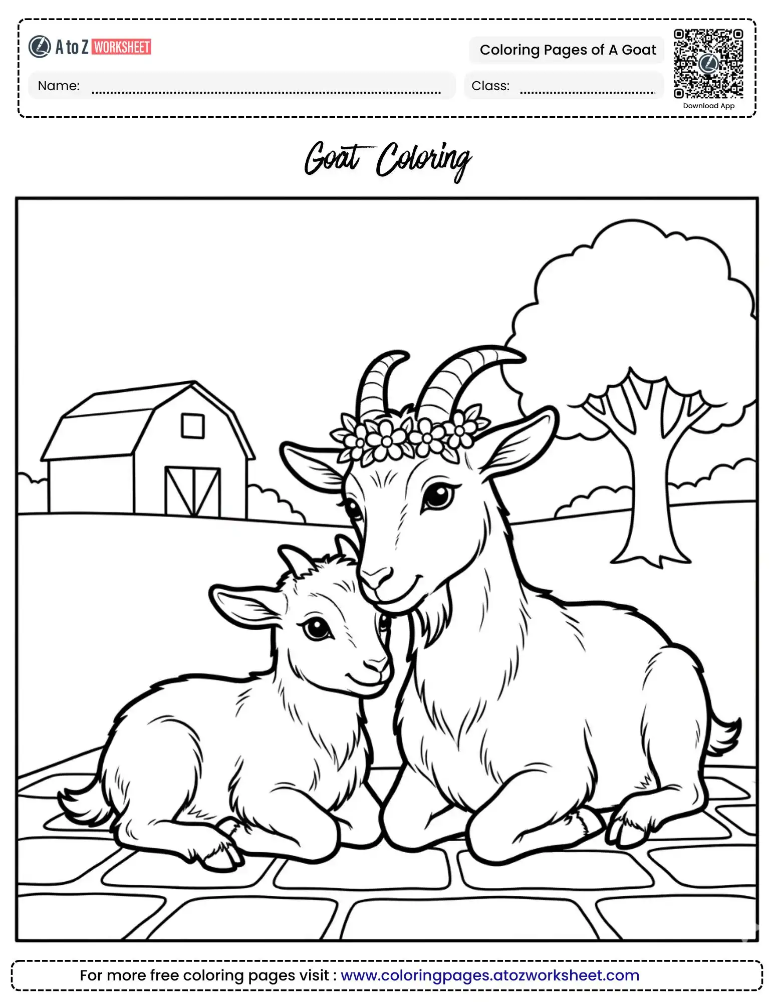 coloring pages of a goat mother and kid on farm