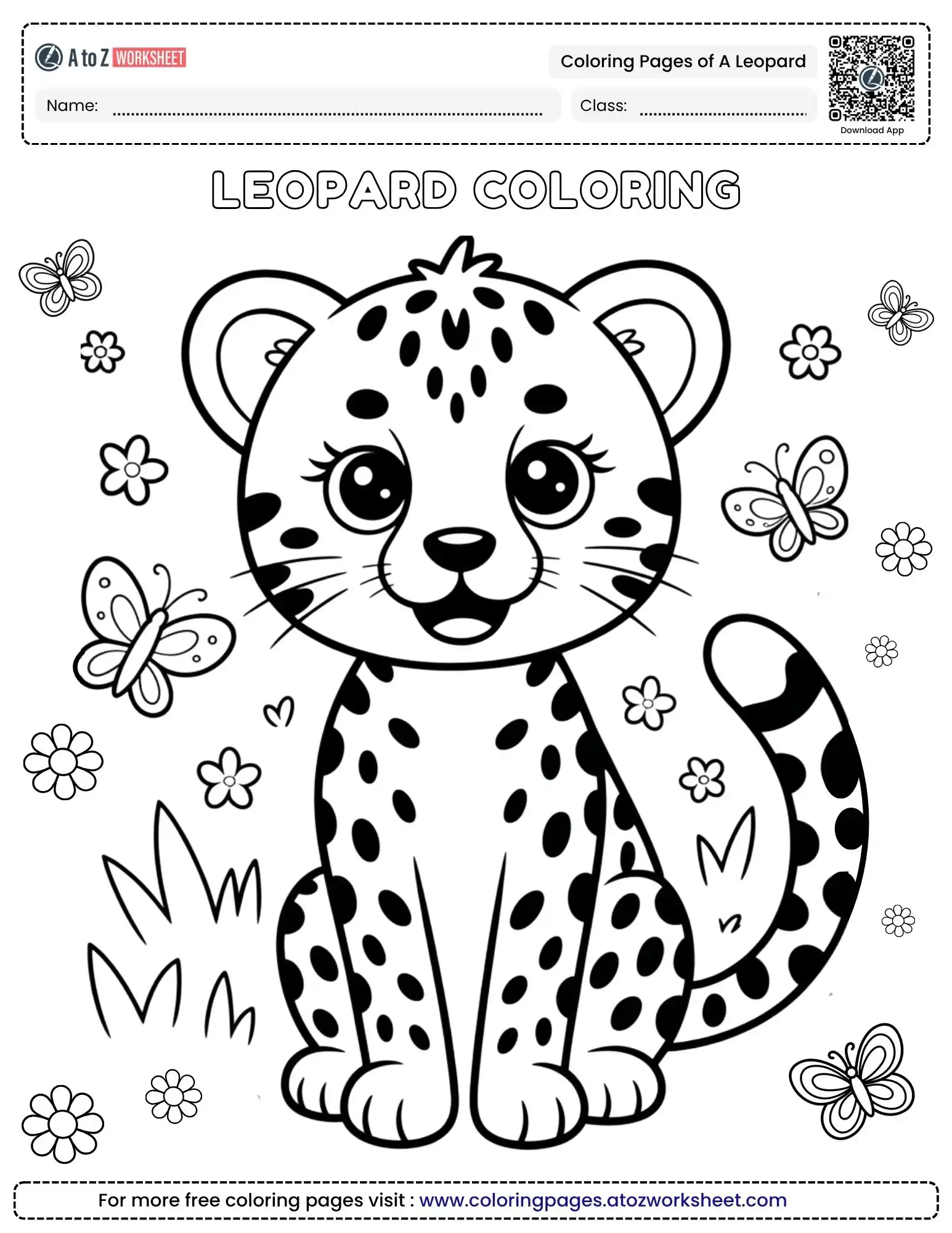 coloring pages of a leopard free animals coloring sheet with butterflies and flowers