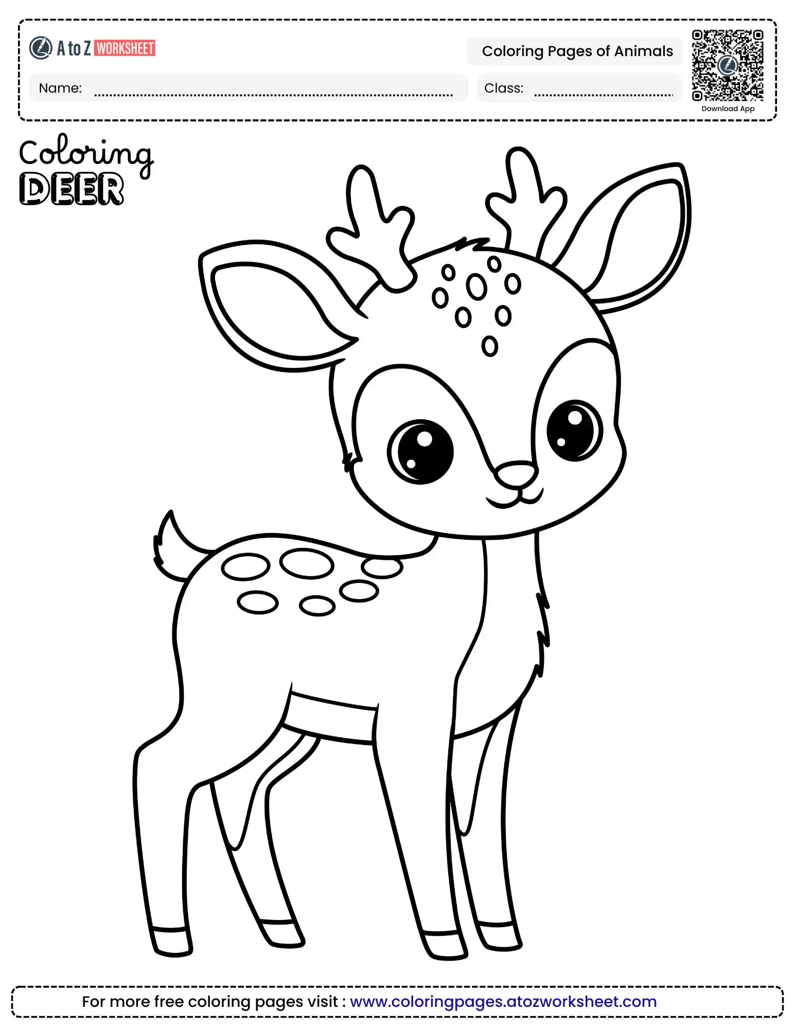 coloring pages of animals showing a cute baby deer with spots and small antlers
