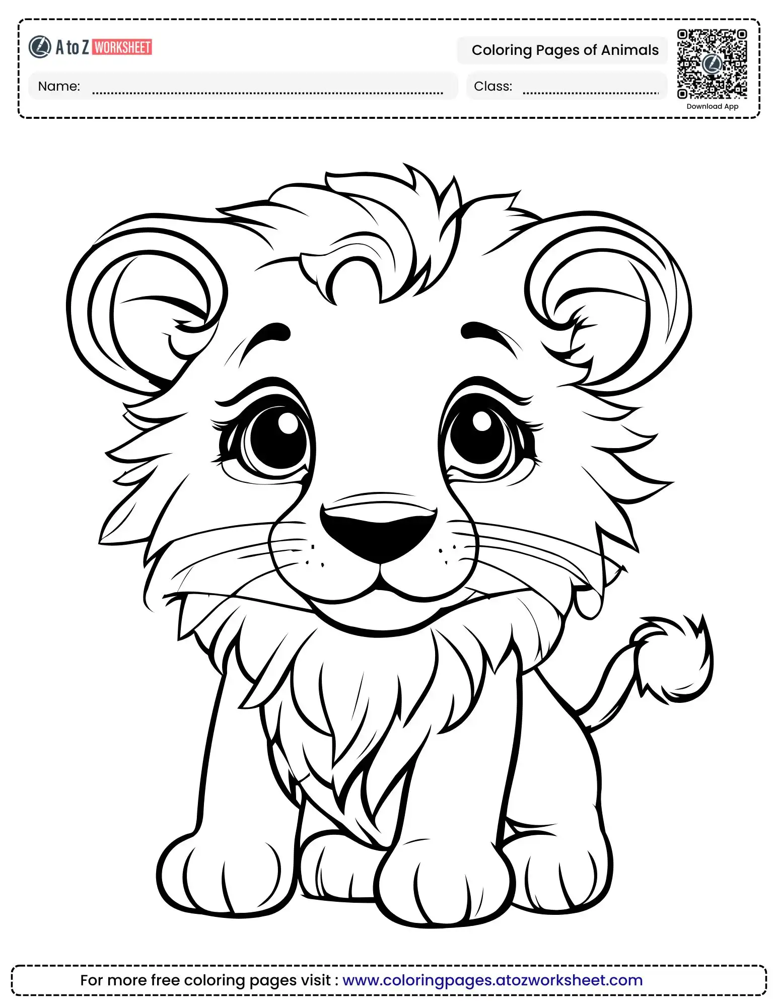 coloring pages of animals showing a happy baby lion with a soft mane