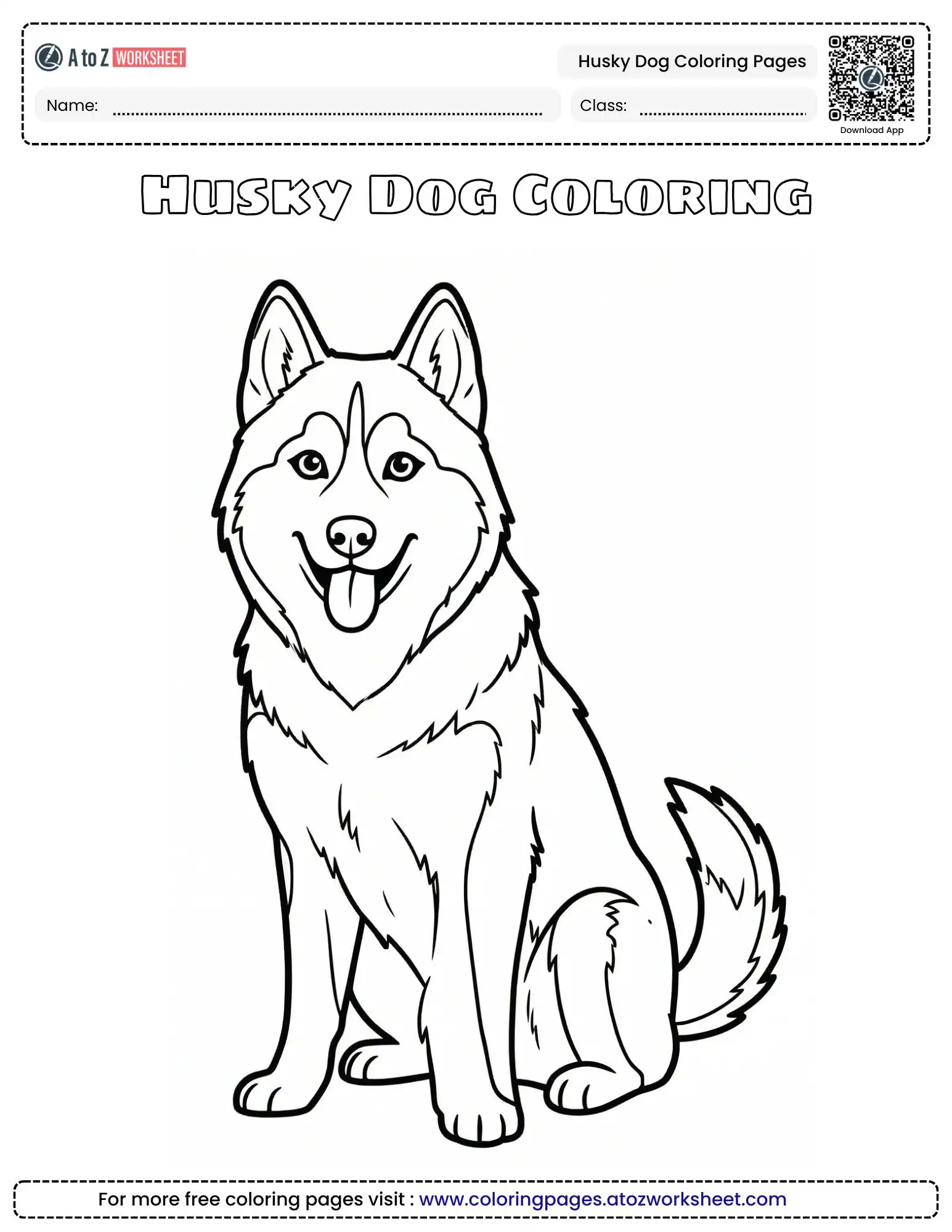 coloring pages of husky dogs showing a detailed portrait of a husky sitting with its tongue out.