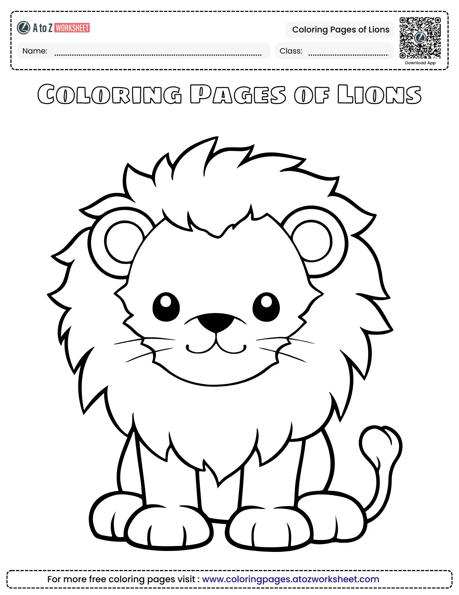 coloring pages of lions featuring a cute baby lion cub with a fluffy mane sitting and smiling.