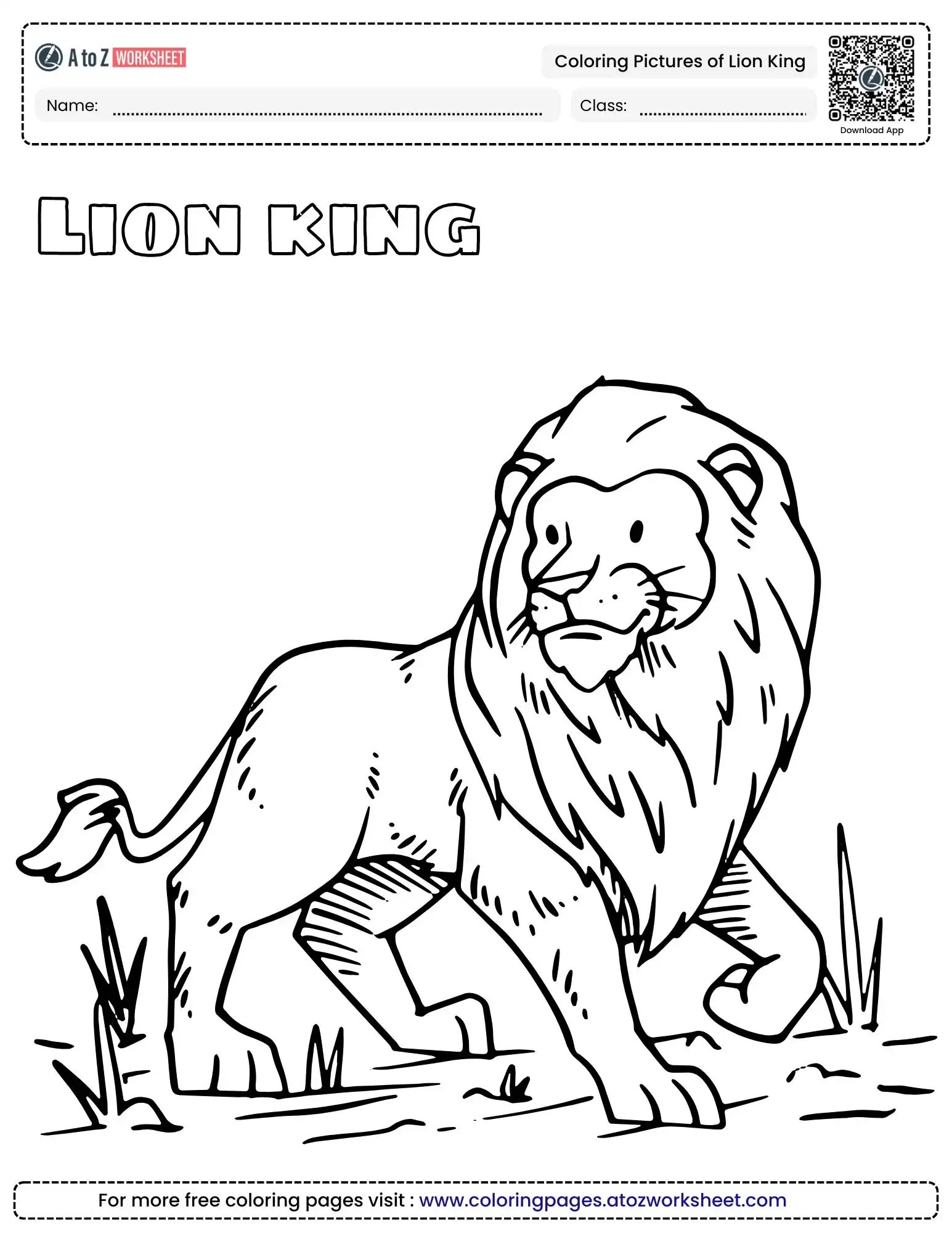 coloring pictures of lion king featuring a majestic male lion walking through the grass.