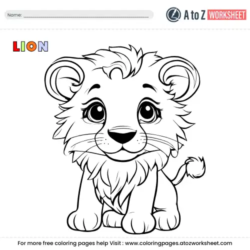 Free printable cute baby lion cub coloring page for kids PDF.