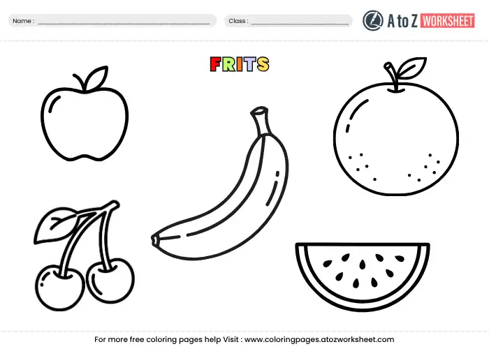Free printable assorted fruits coloring worksheet for toddlers.