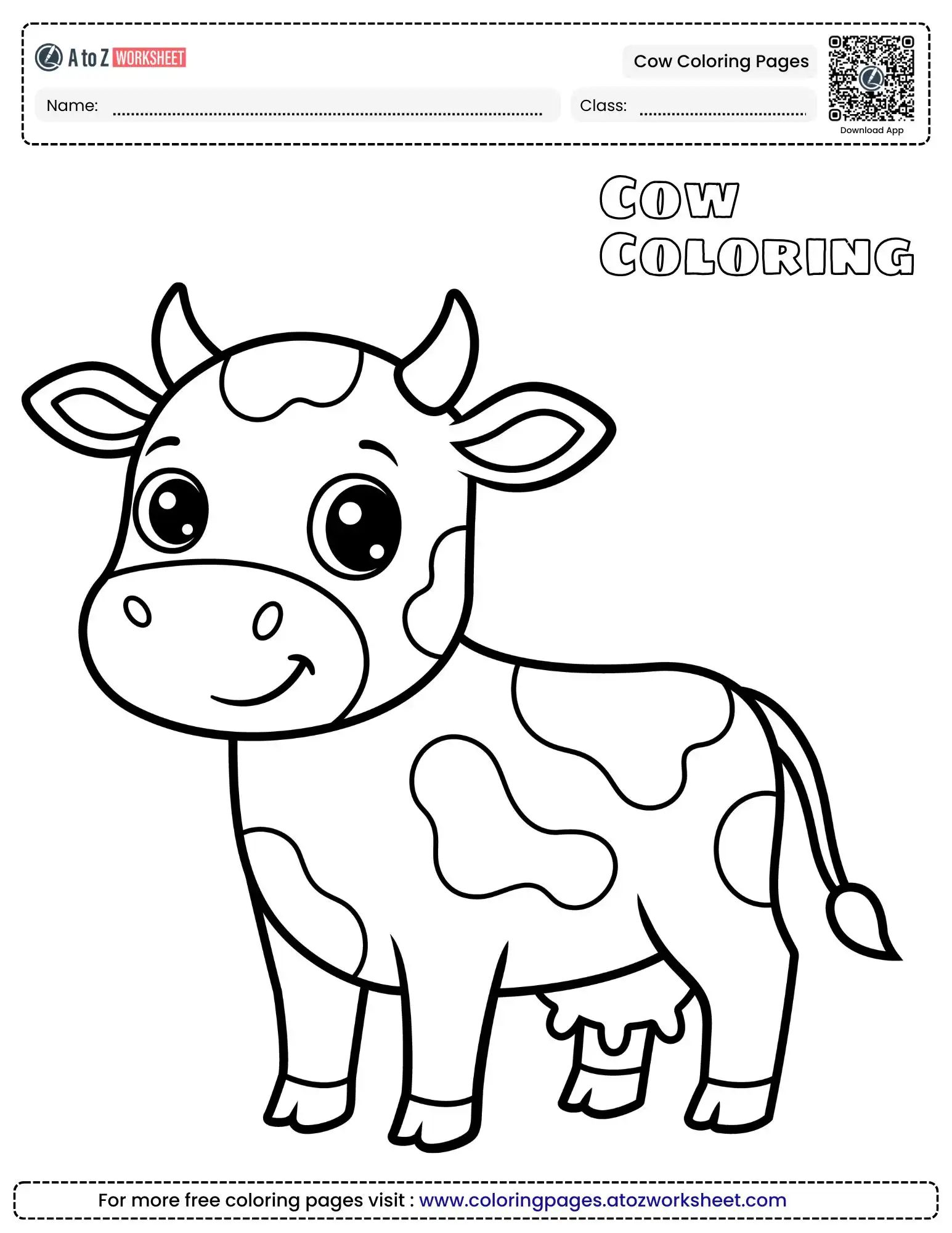 cow coloring pages showing a friendly spotted cow standing in a classic pose.