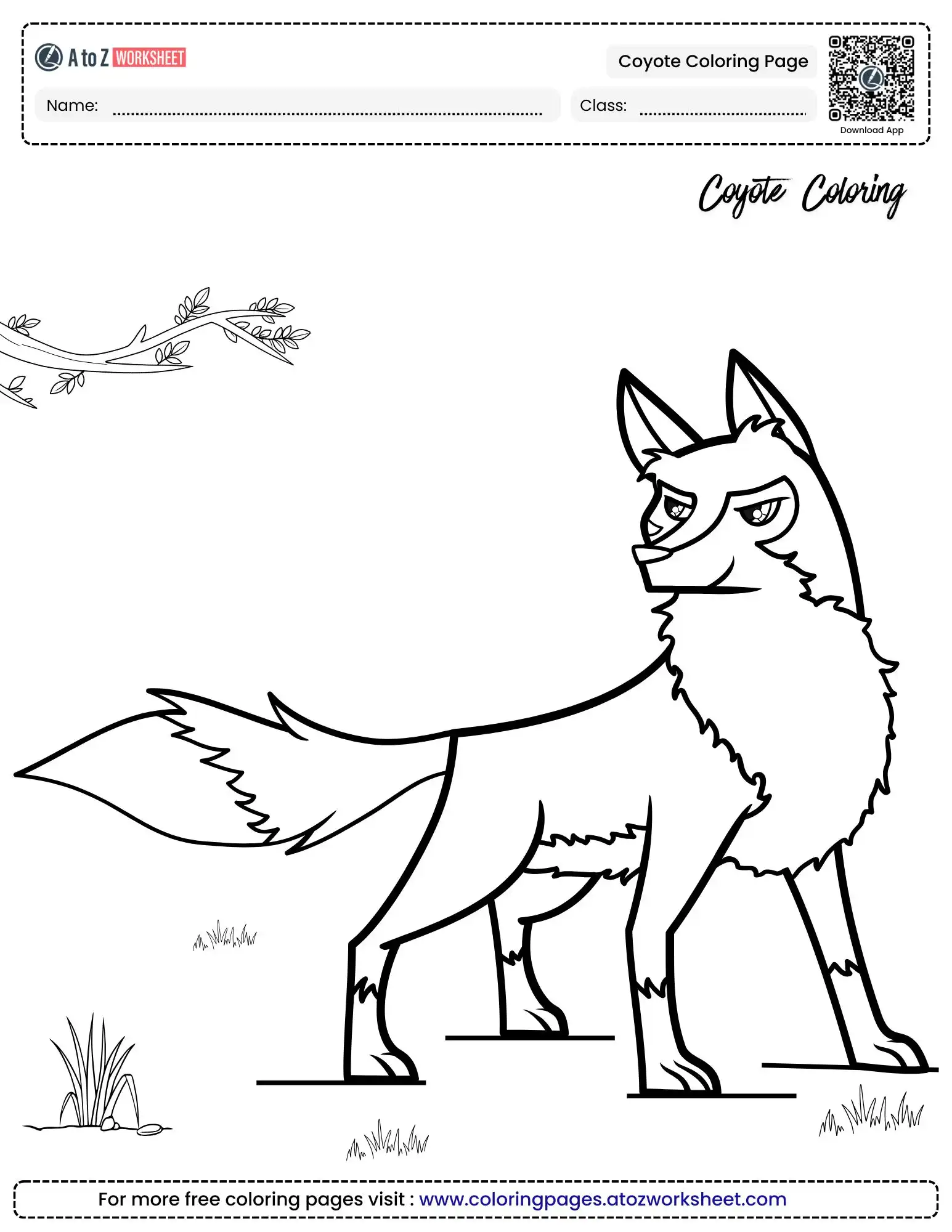 Get Creative Using This Free Coyote Coloring Page For Kids 1 coyote coloring page showing a realistic coyote standing in a field