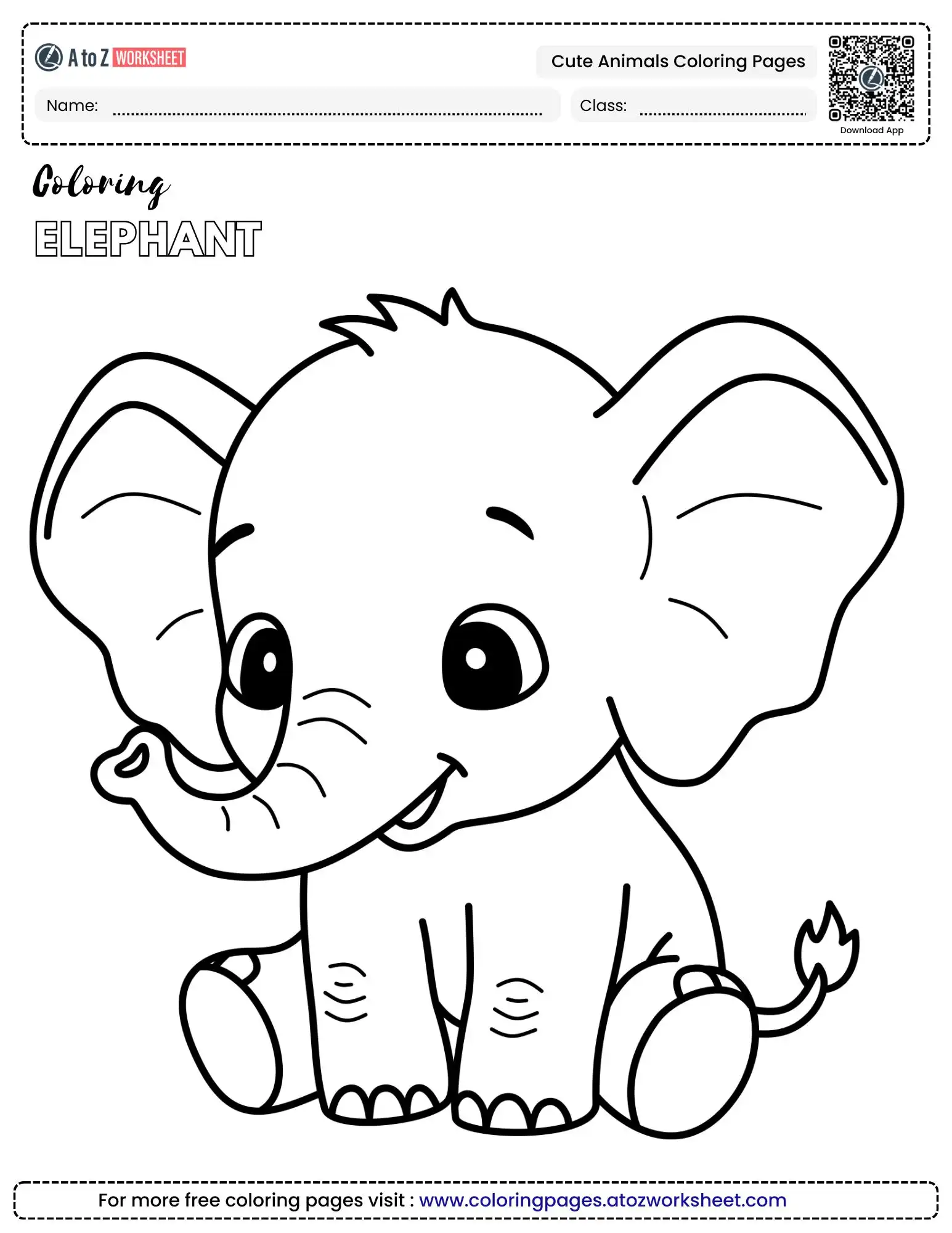 cute animals coloring pages featuring a baby elephant with large ears