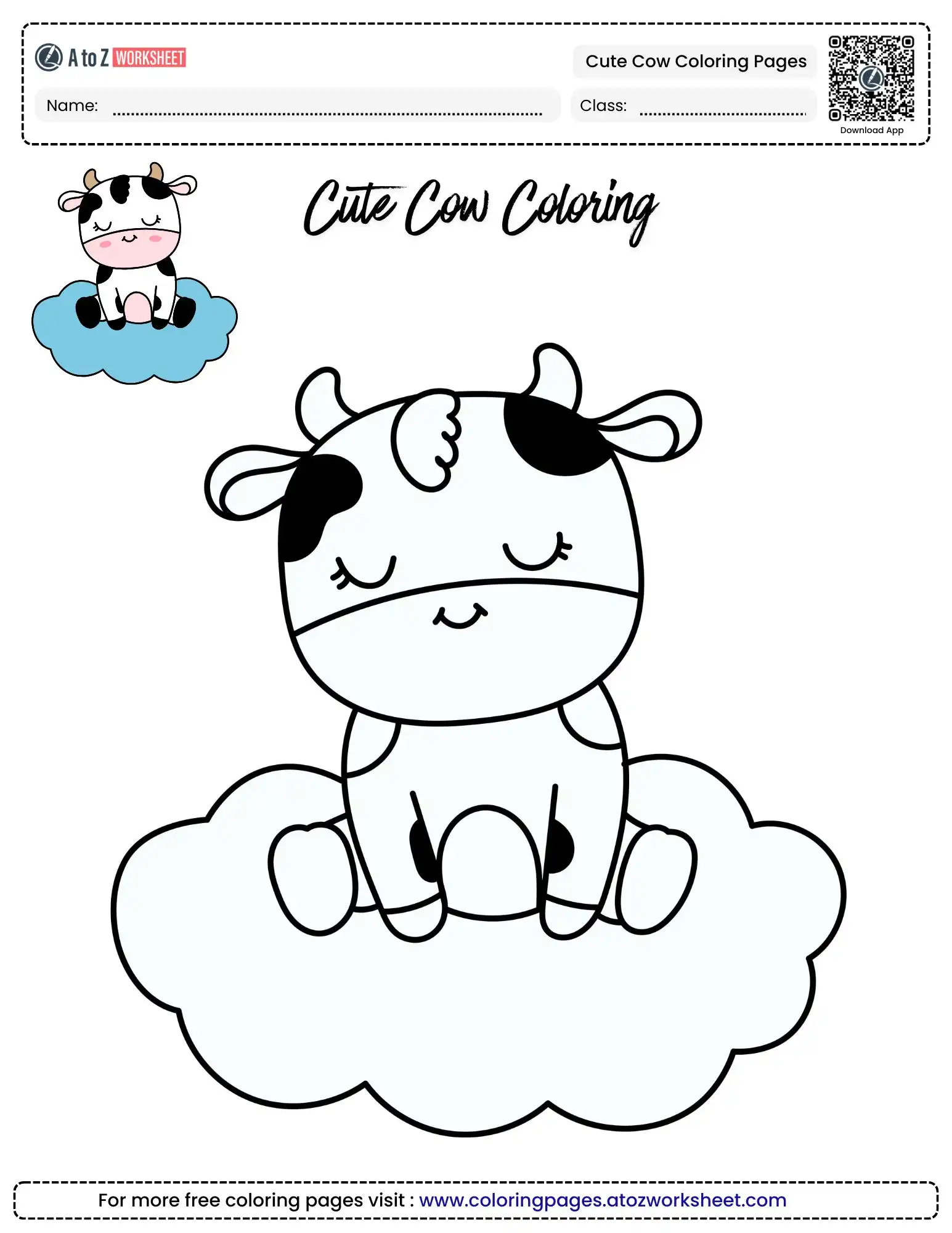 Free Printable Cute Cow Coloring Pages for Young Creative Artists 3 cute cow coloring pages showing a small sleepy calf napping on a soft cloud.