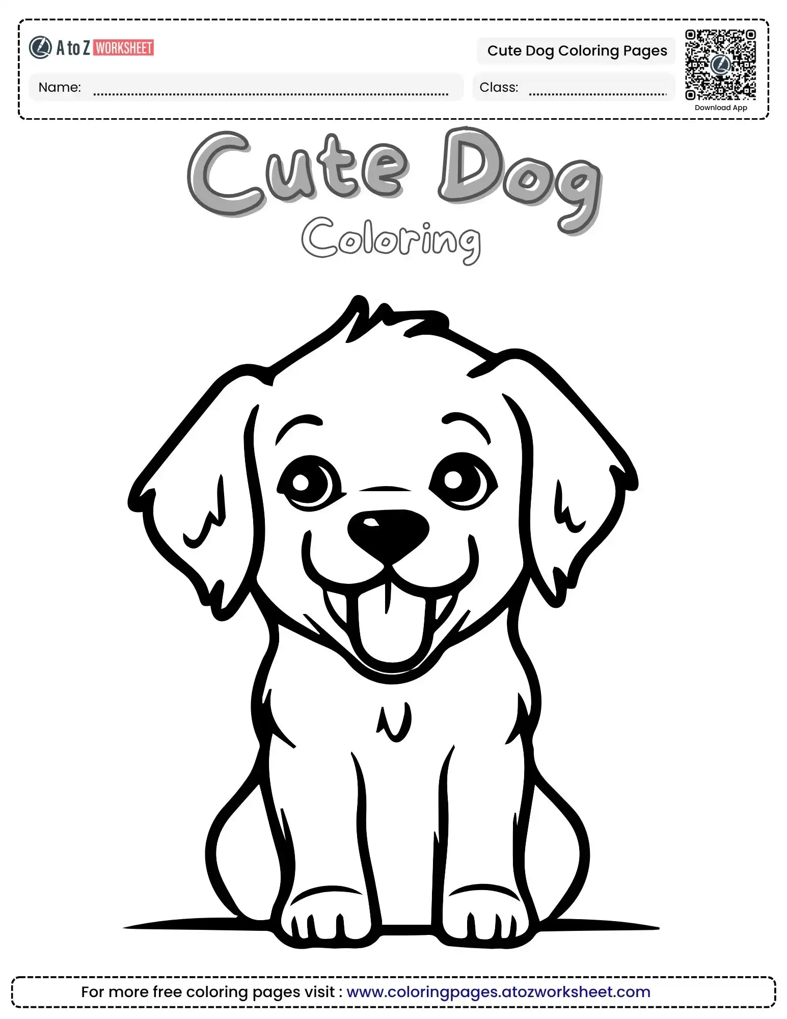 cute dog coloring pages featuring a happy puppy sitting and smiling with its tongue out.