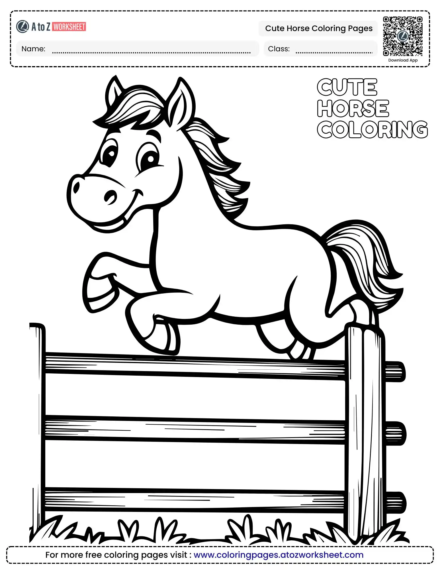 cute horse coloring pages happy pony jumping fence