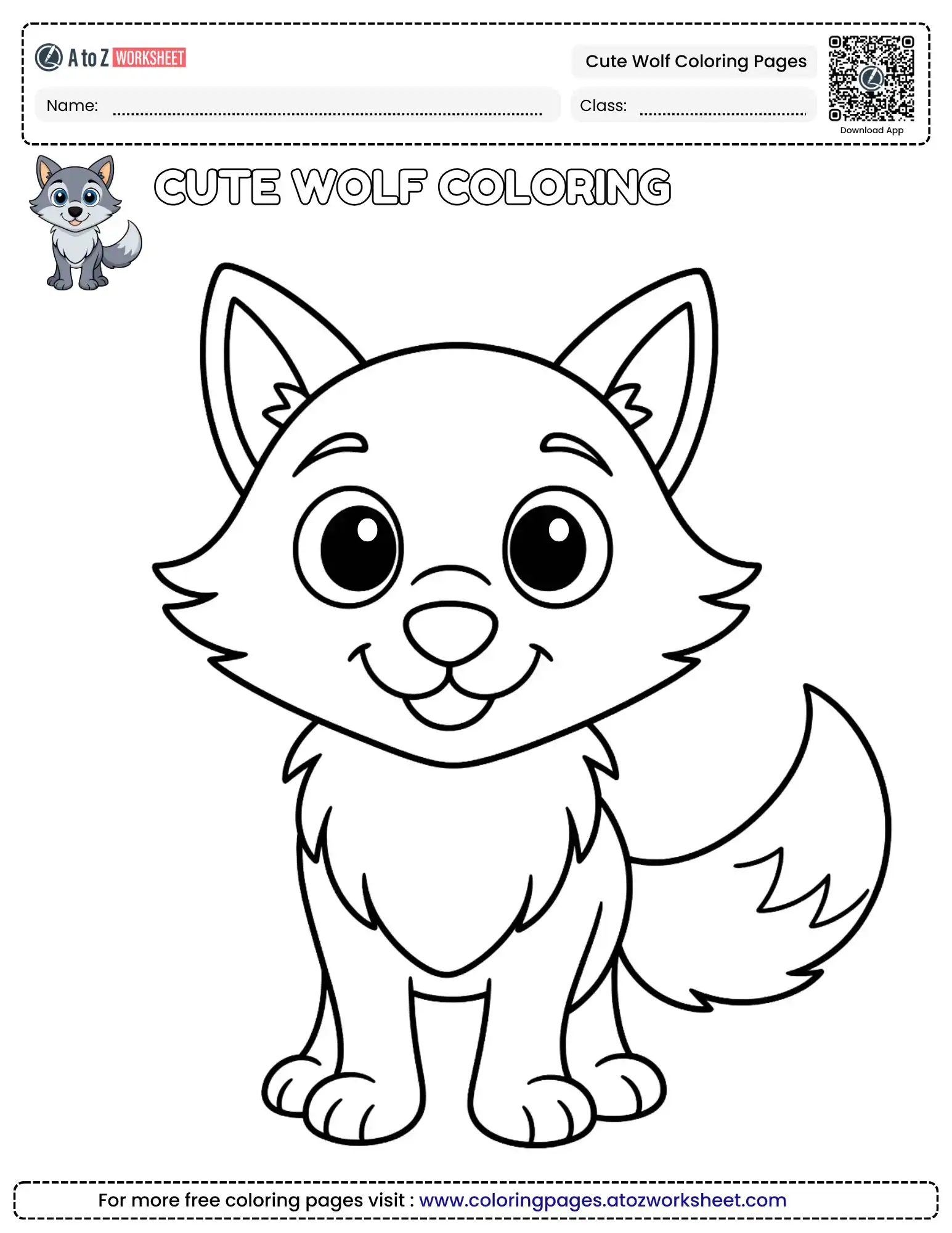 cute wolf coloring pages featuring a happy sitting baby wolf