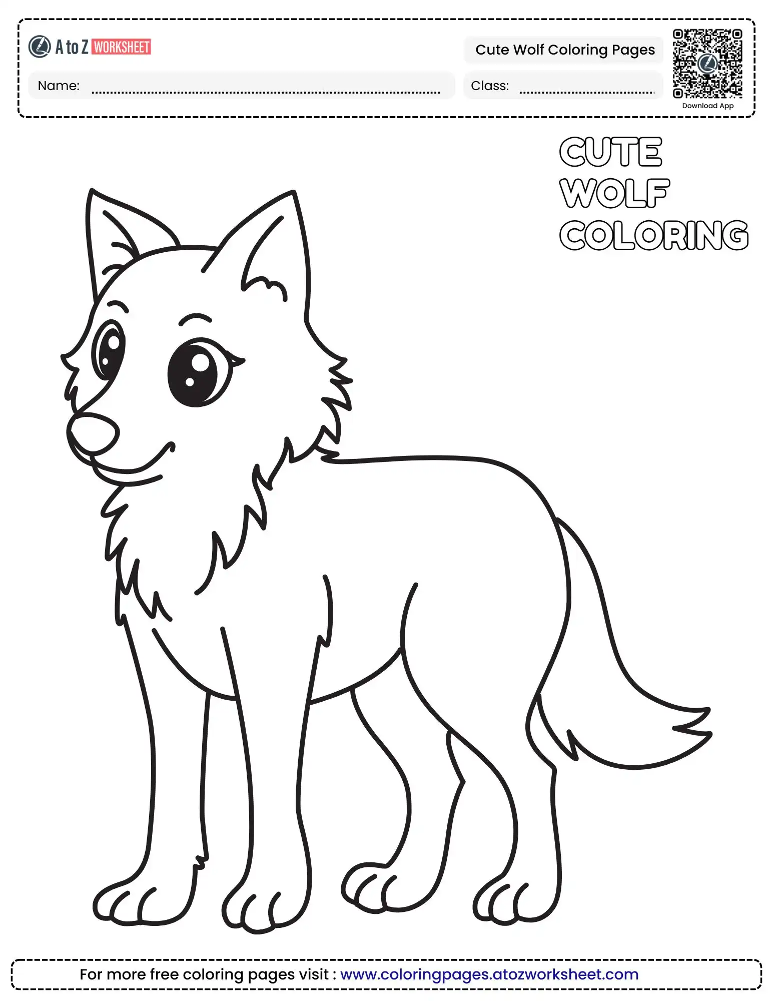 cute wolf coloring pages depicting a standing wolf pup with large eyes