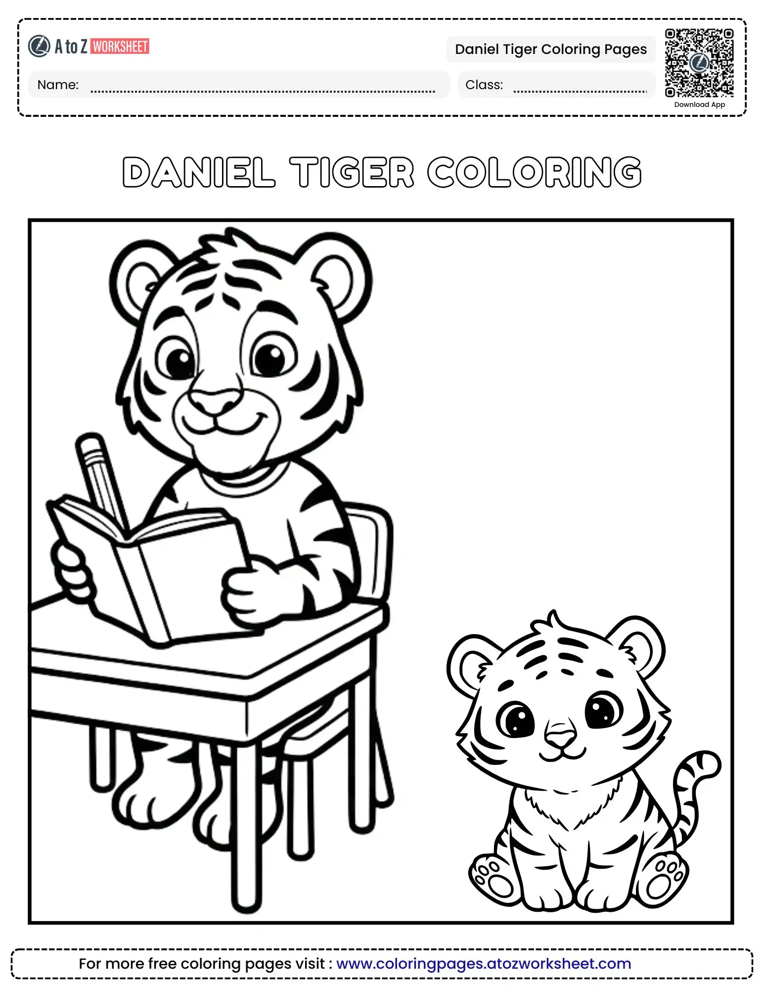 daniel tiger coloring pages printable showing the character at a school desk