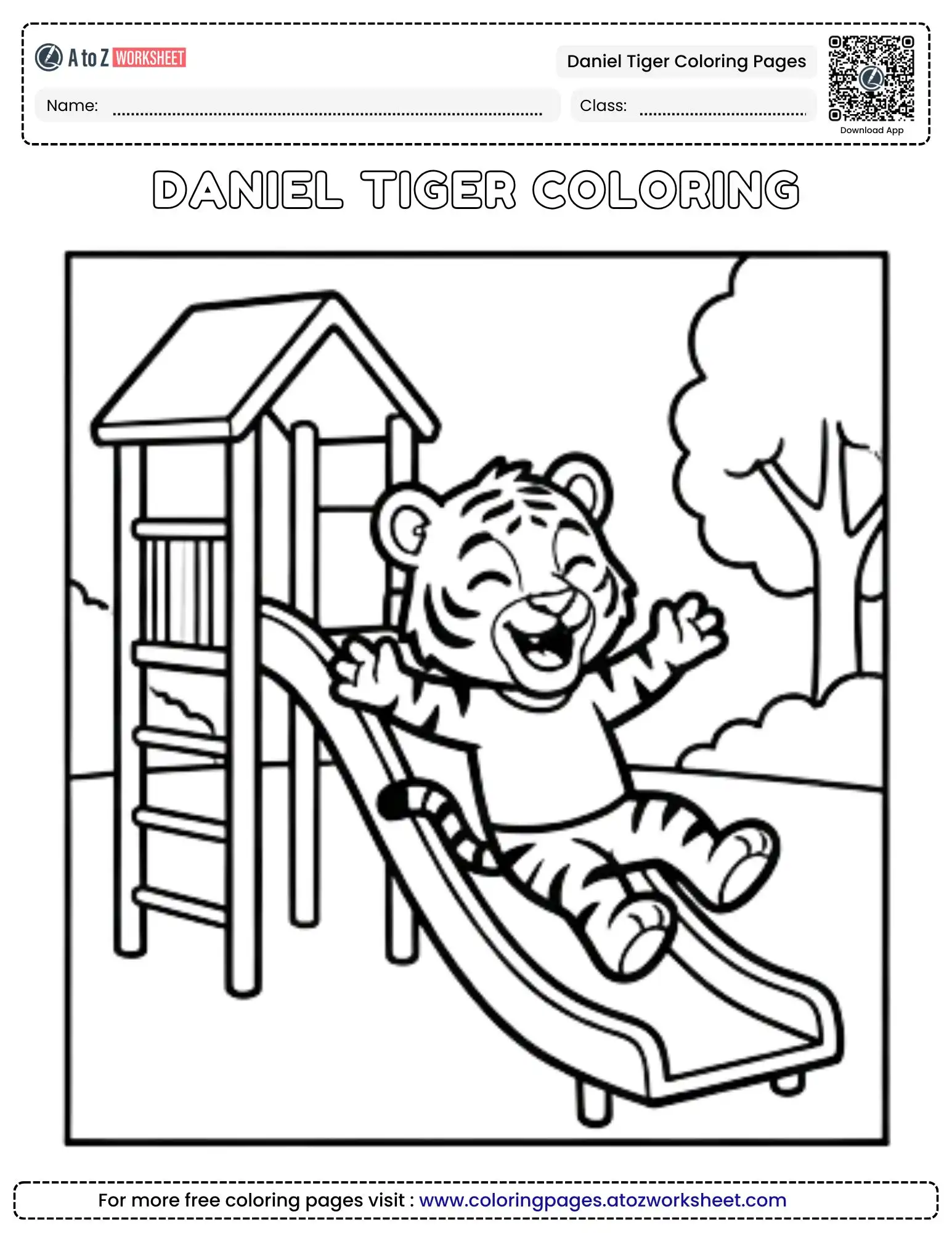 daniel tiger coloring pages free featuring the character on a playground slide