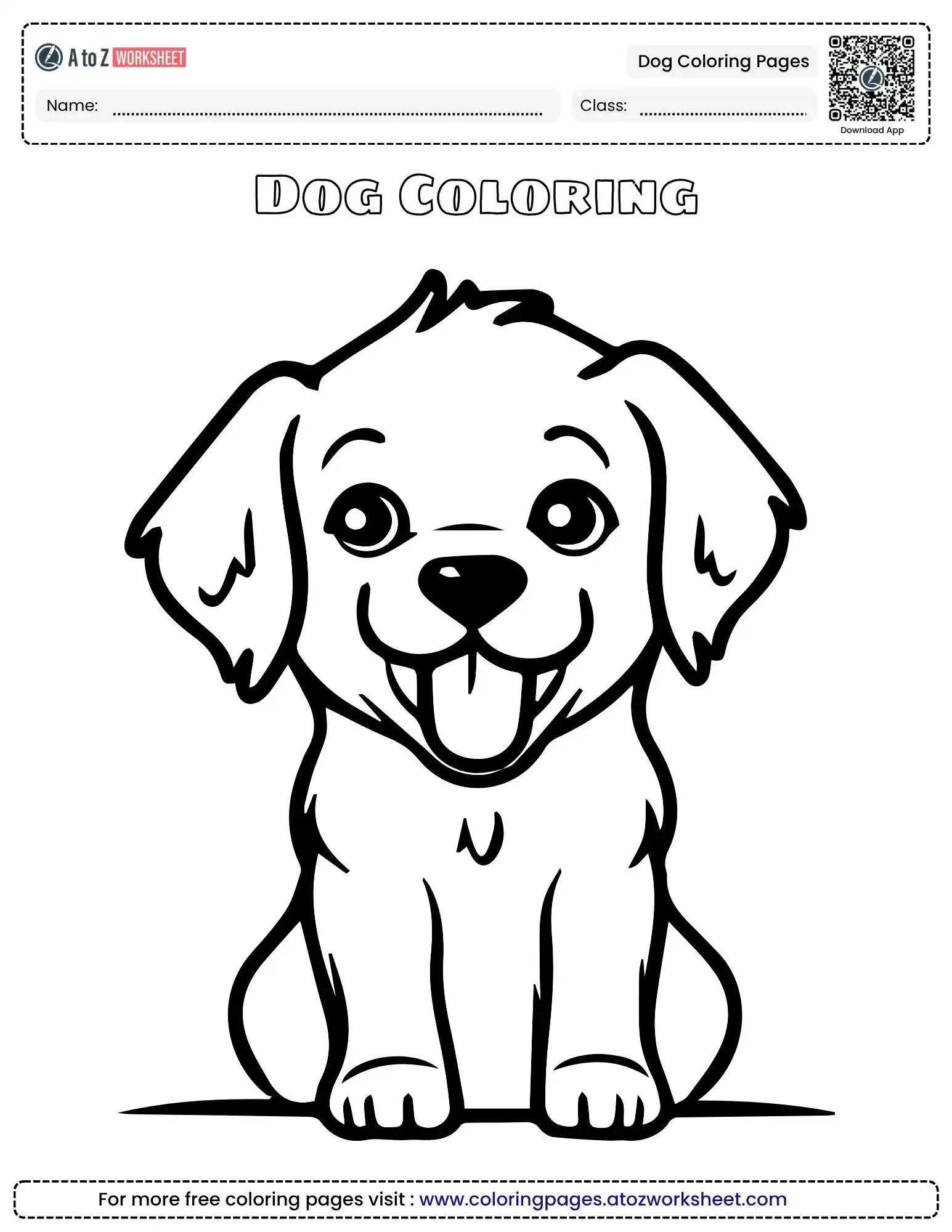 dog coloring pages featuring a cute puppy sitting and smiling with its tongue out.