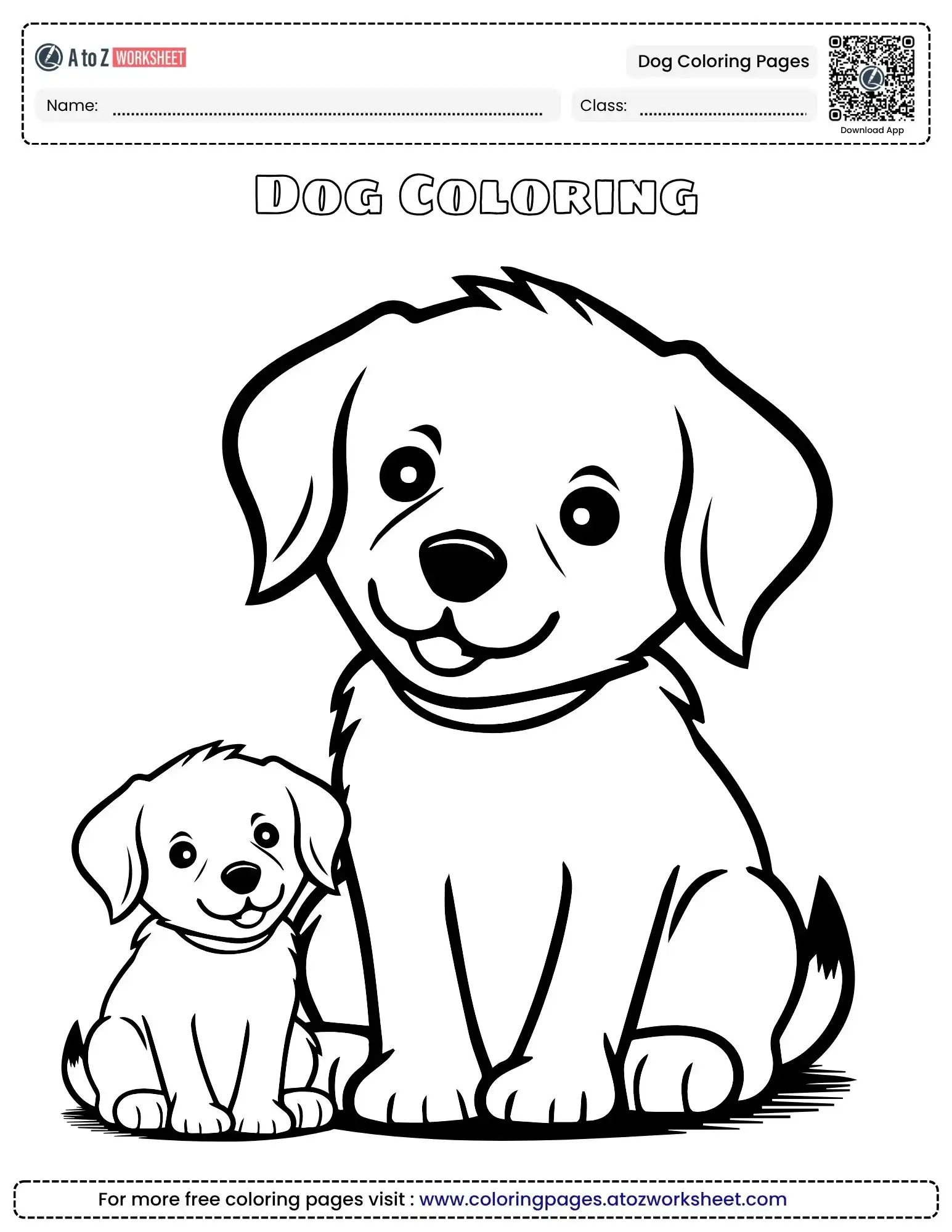 dog coloring pages showing a large dog sitting next to a smaller puppy.