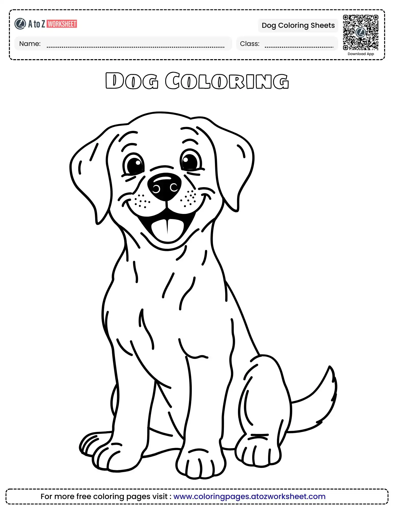 dog coloring sheets featuring a happy puppy sitting and smiling with its tongue out.