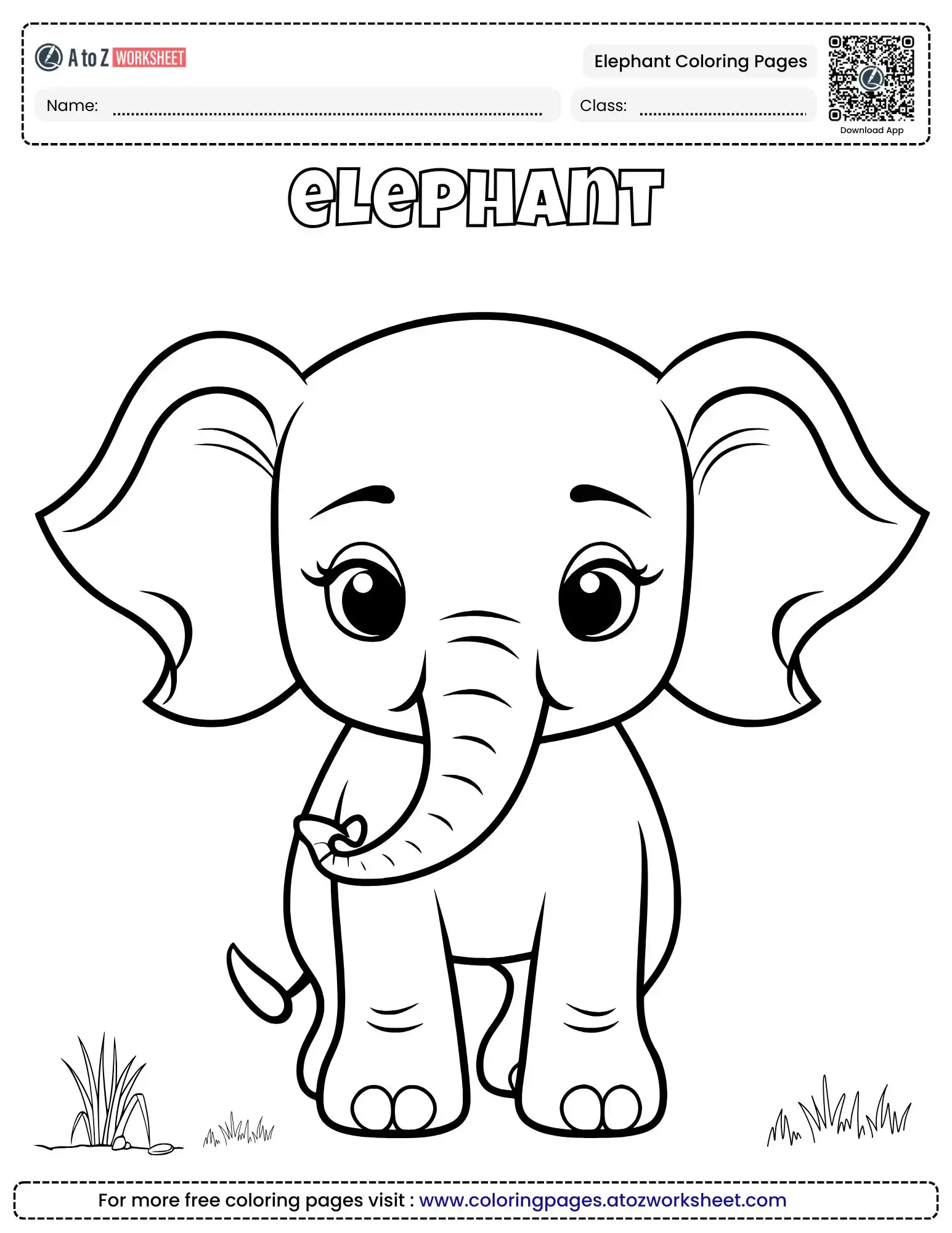 elephant coloring pages showing a cute baby elephant sitting forward