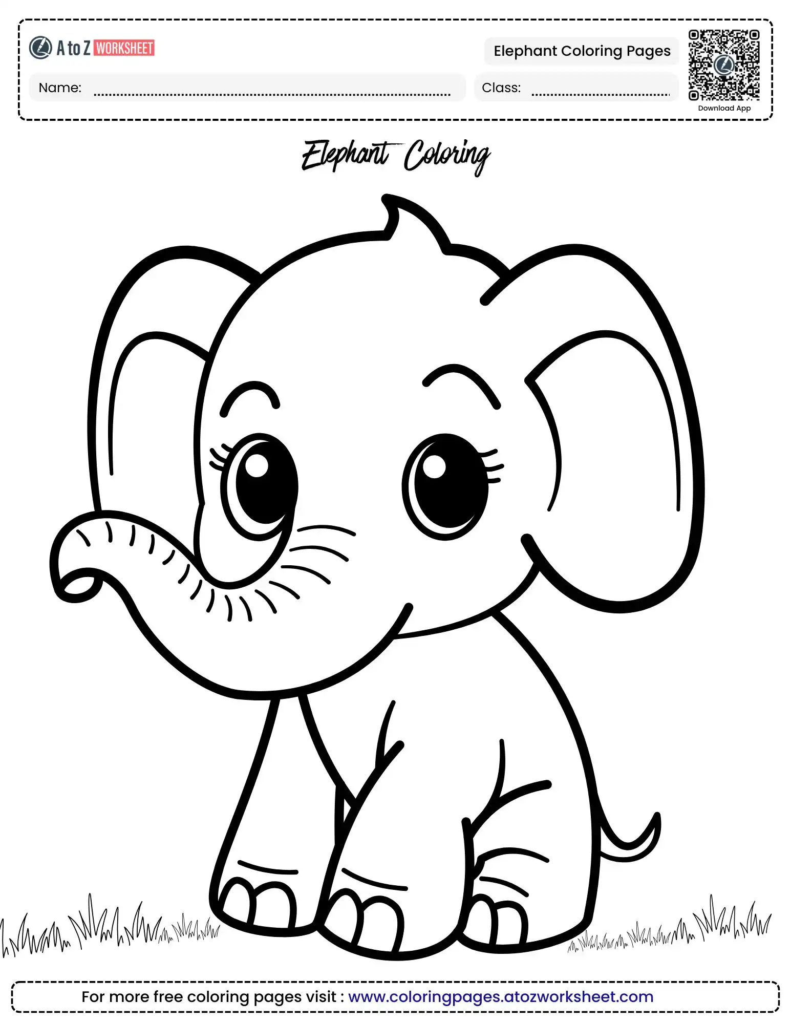 elephant coloring pages featuring a smiling kit with alert ears