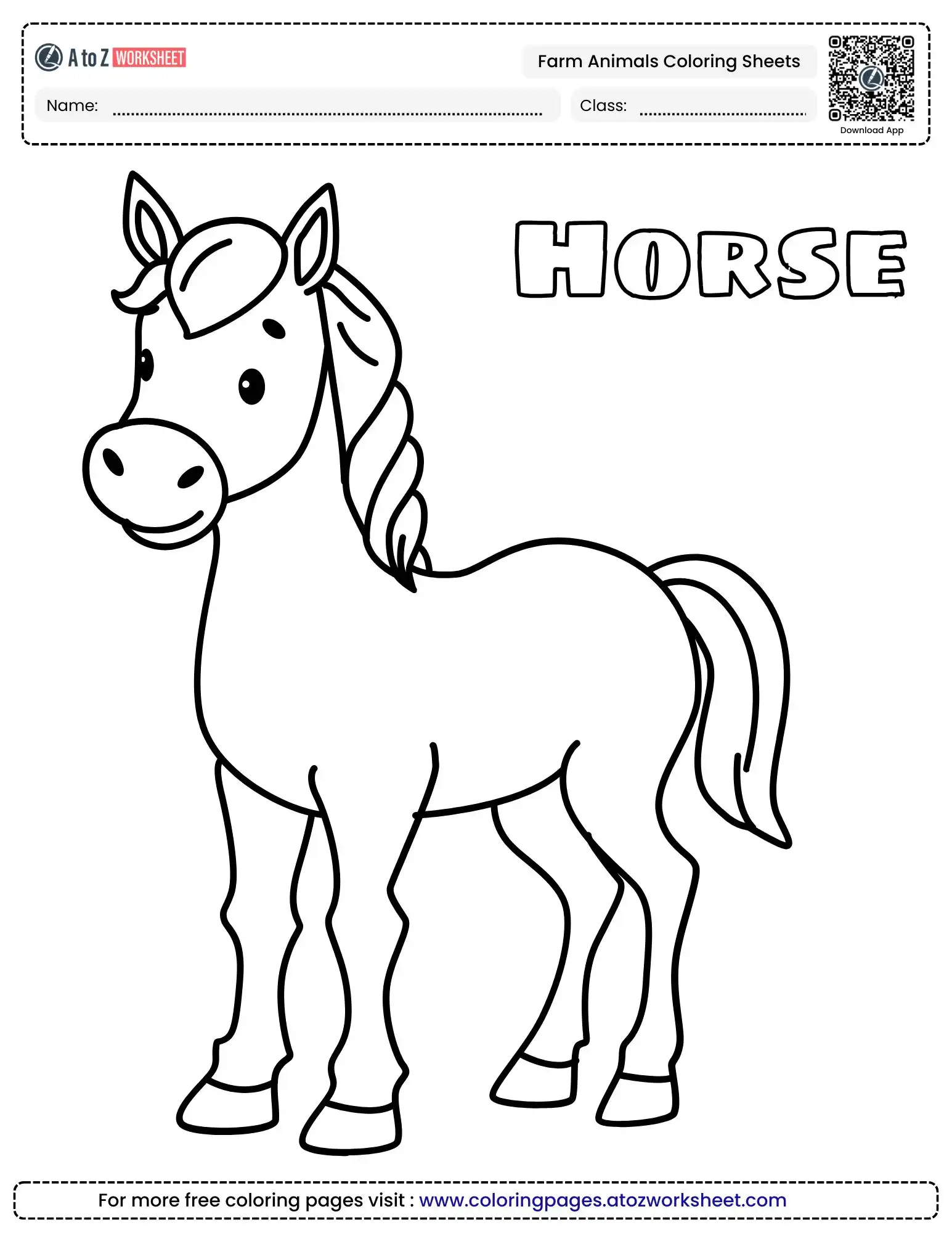 farm animals coloring pages showing a graceful horse with a flowing mane.