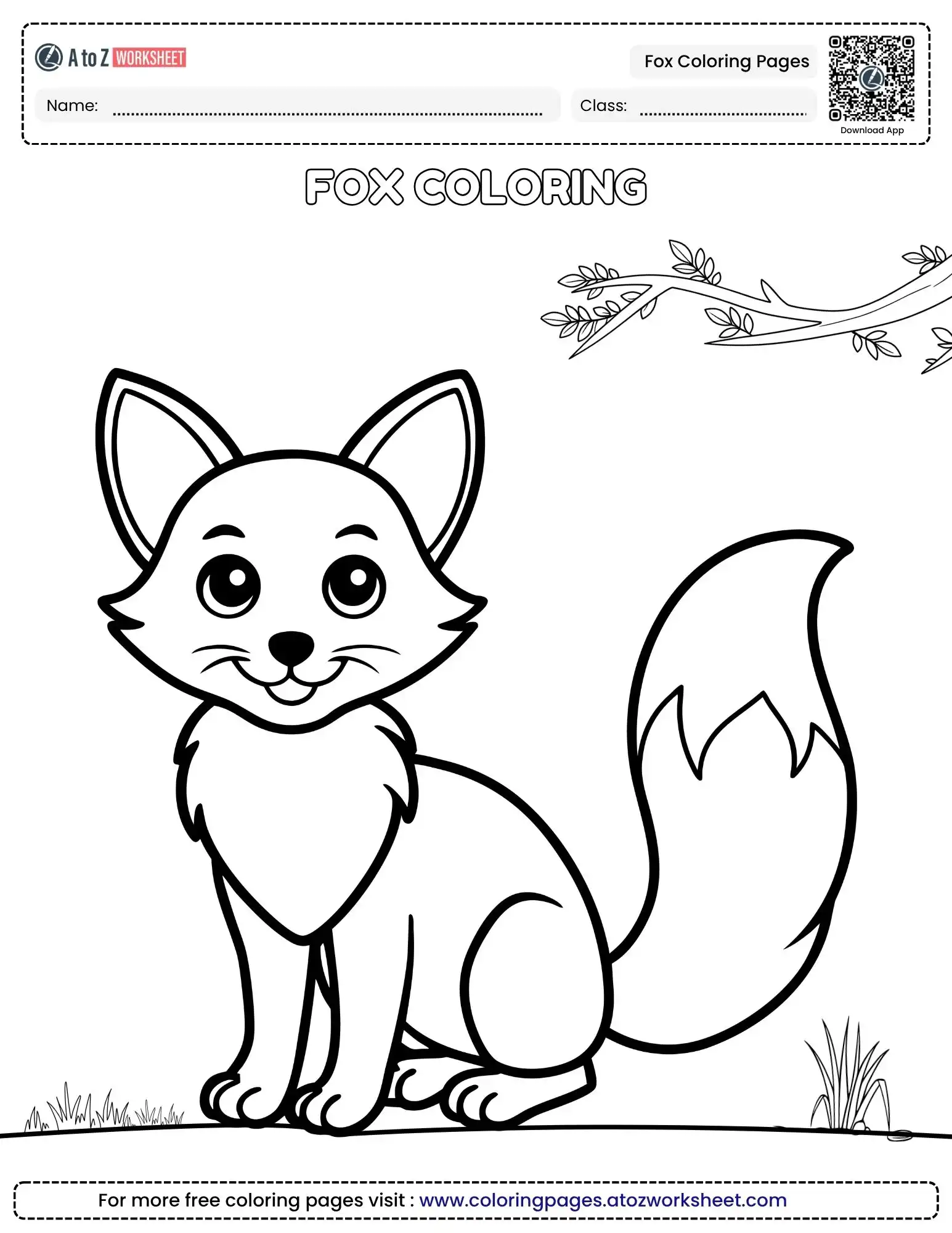 fox coloring pages showing a happy cartoon fox with a bushy tail