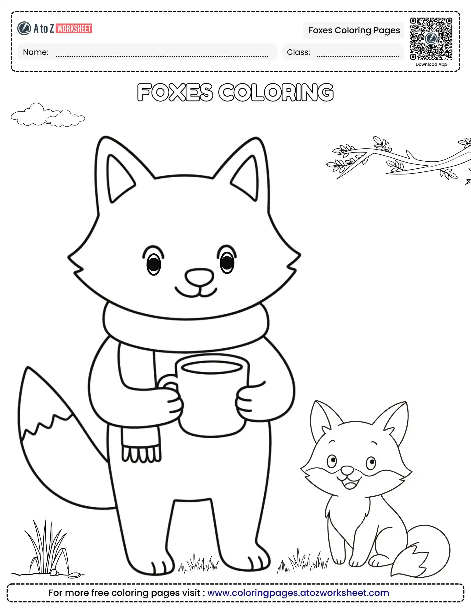 foxes coloring pages of a large fox with a scarf and a small kit