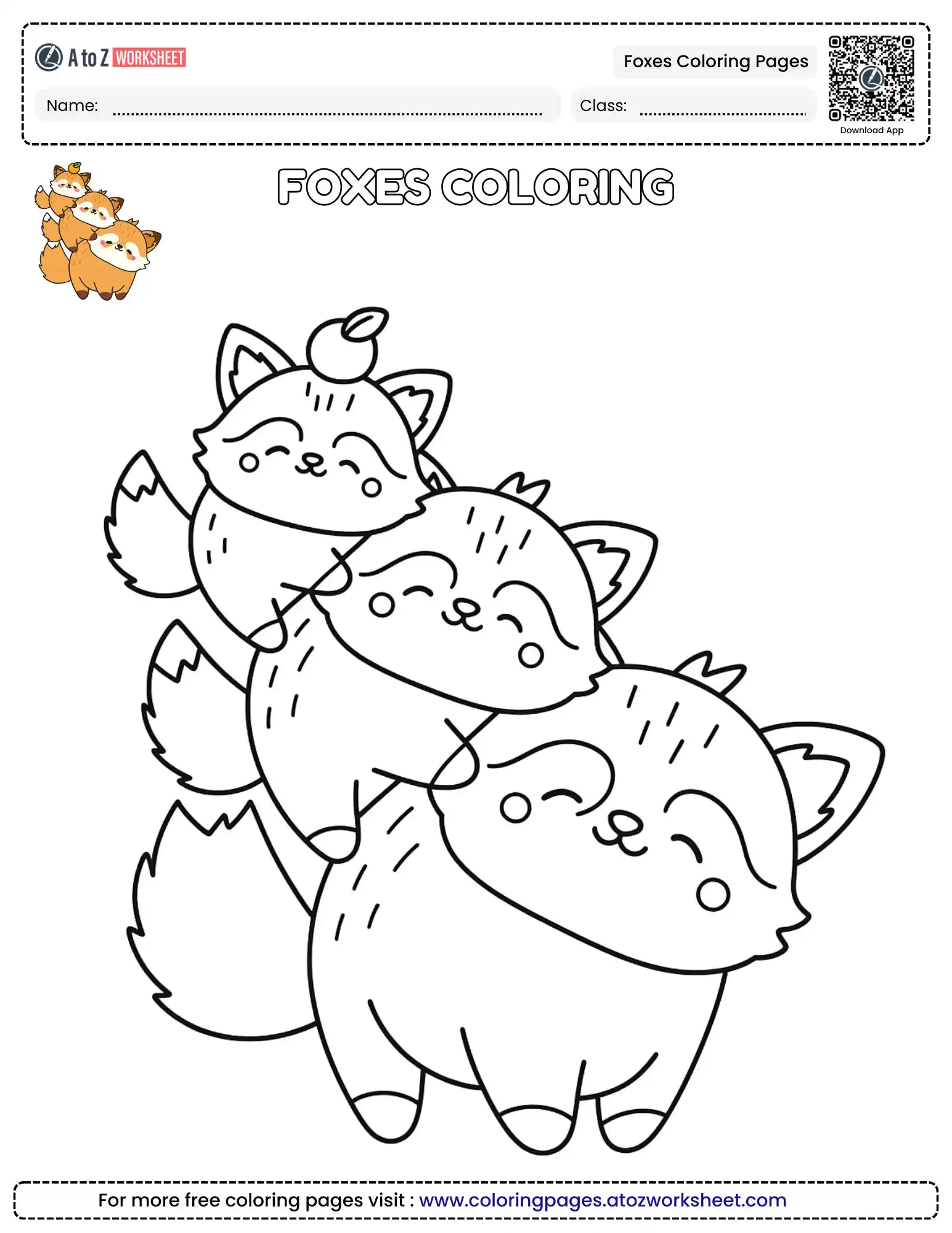 foxes coloring pages showing a stack of three happy foxes