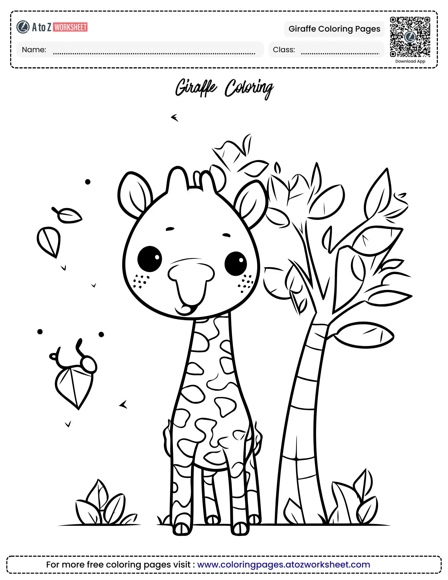 giraffe coloring pages near a tree