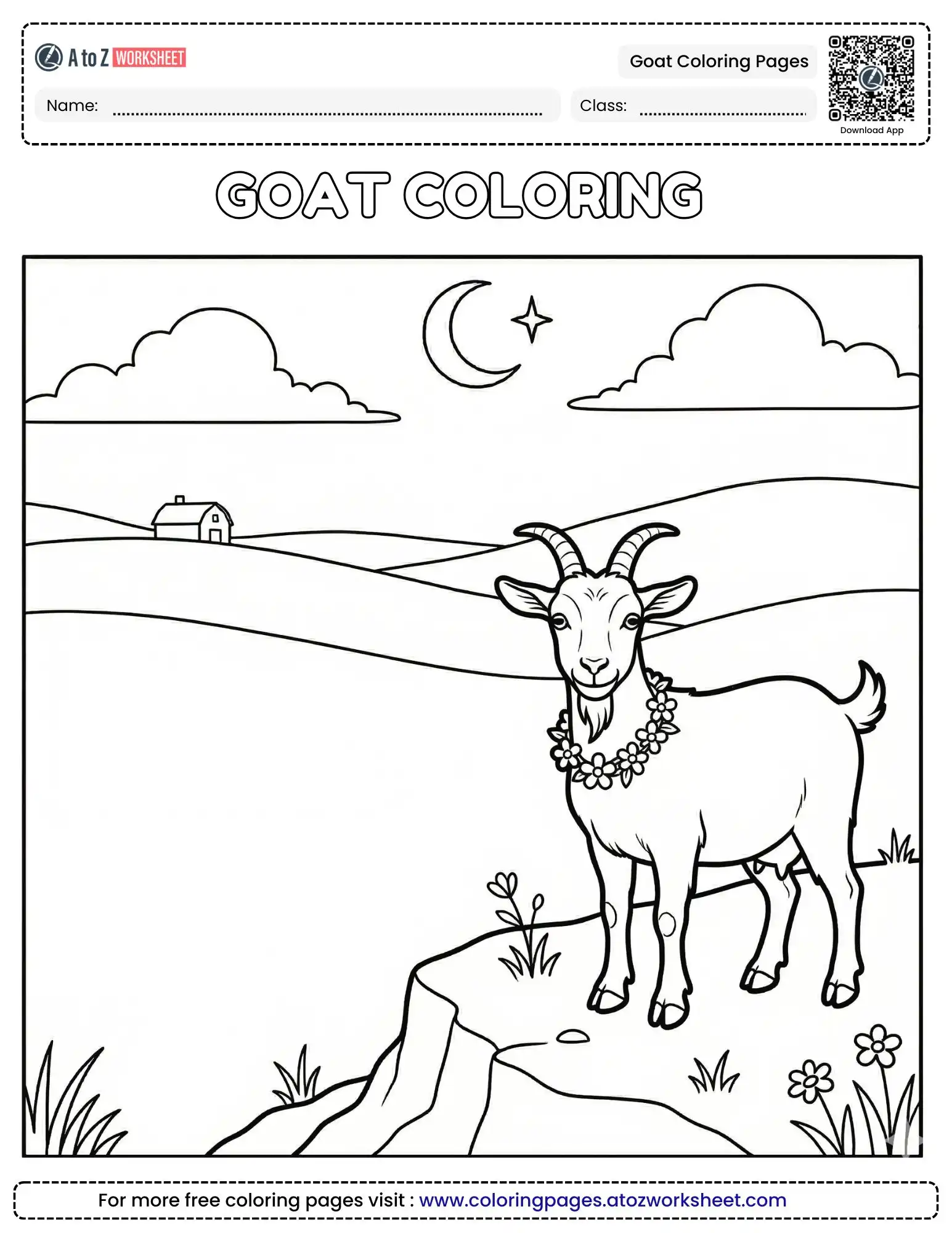 goat coloring pages goat with flower collar