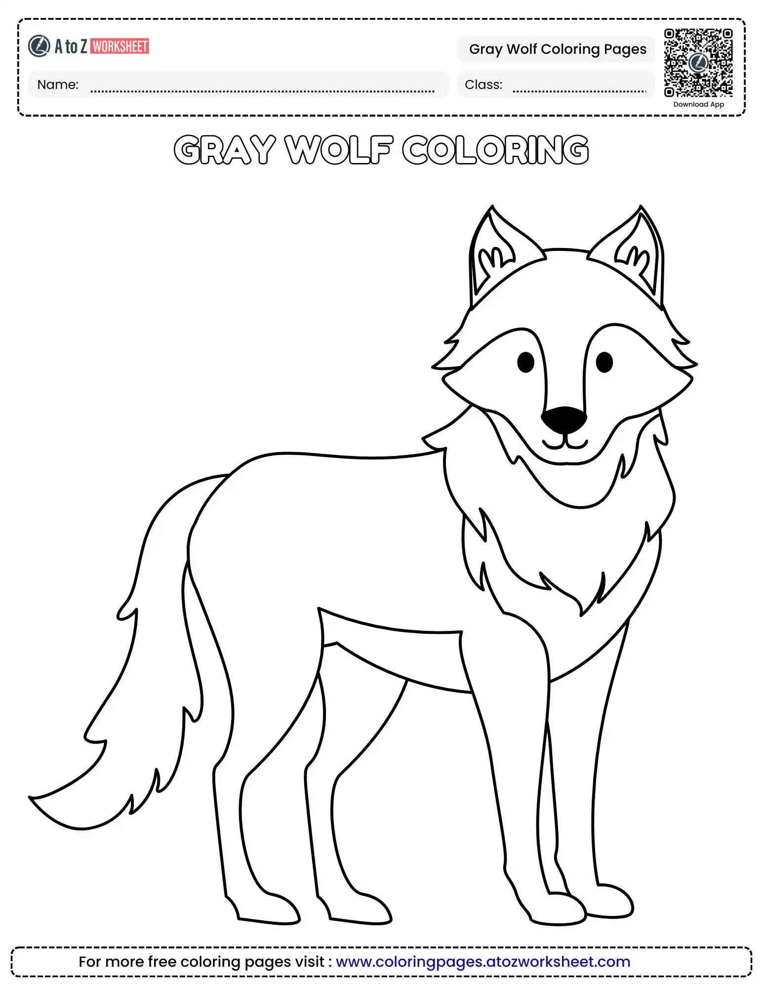 gray wolf coloring pages featuring a standing adult wolf in profile