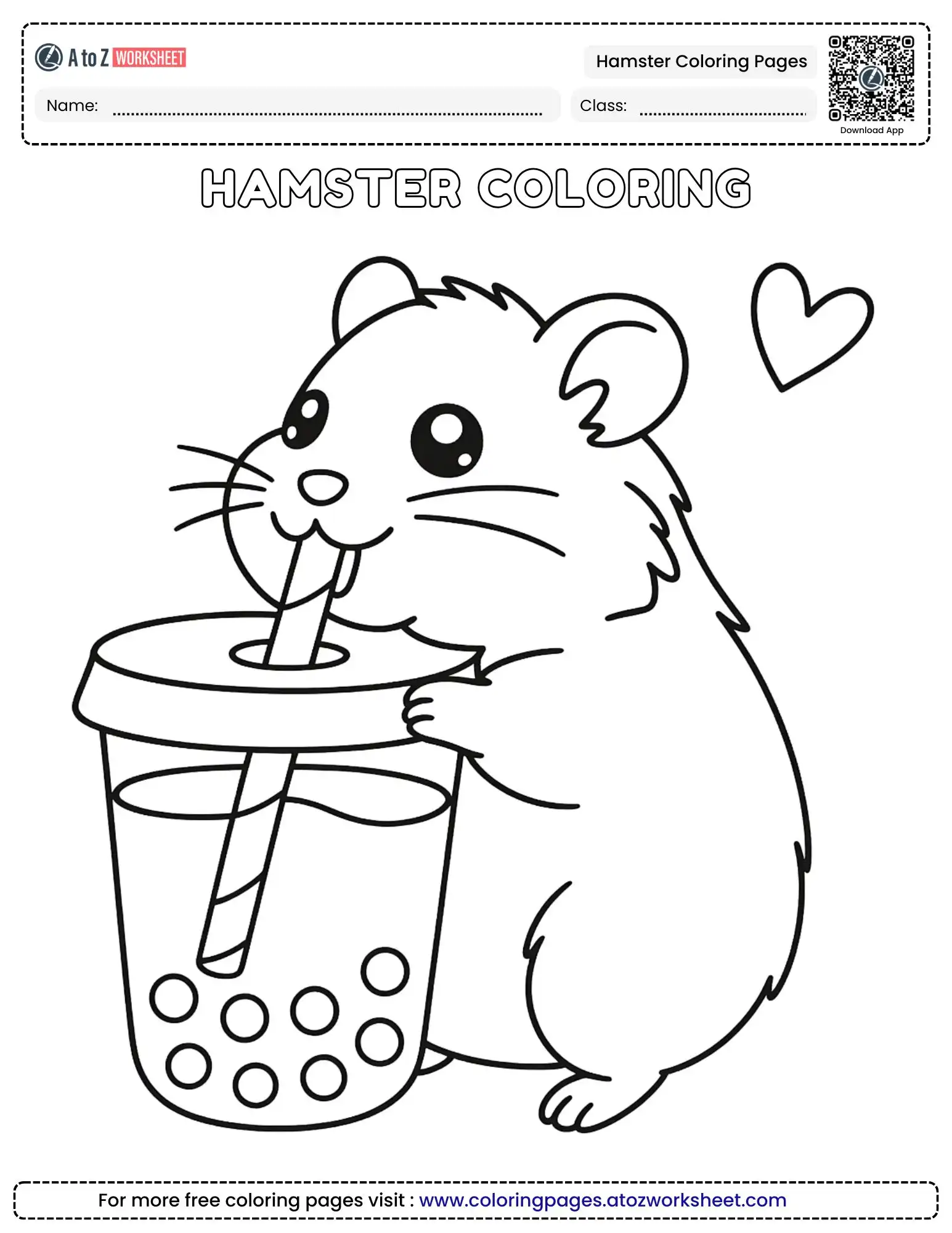 cute pet drinking boba tea hamster coloring pages
