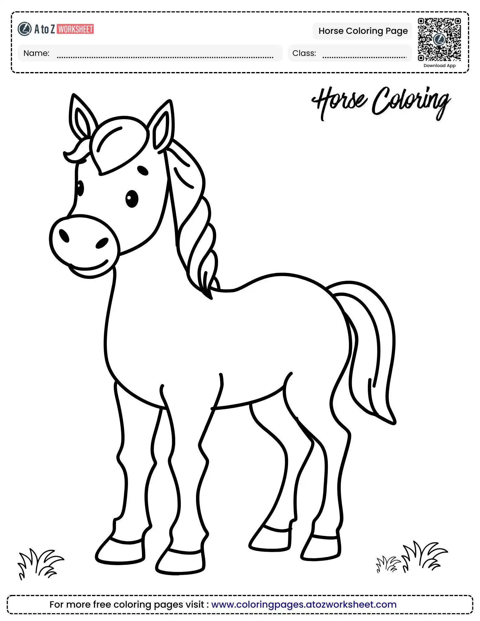 horse coloring page cute pony standing in grass