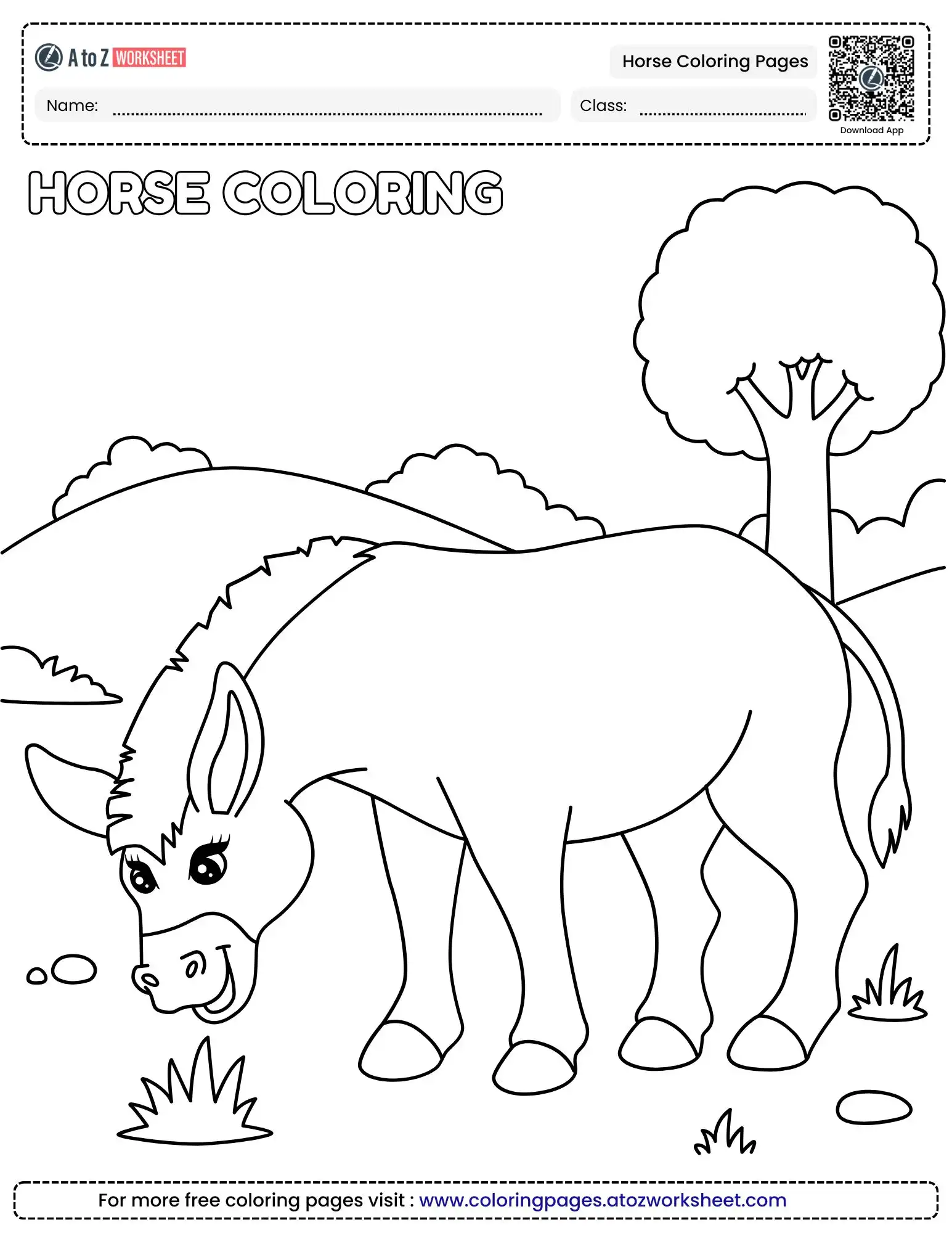 horse coloring pages grazing pony in field