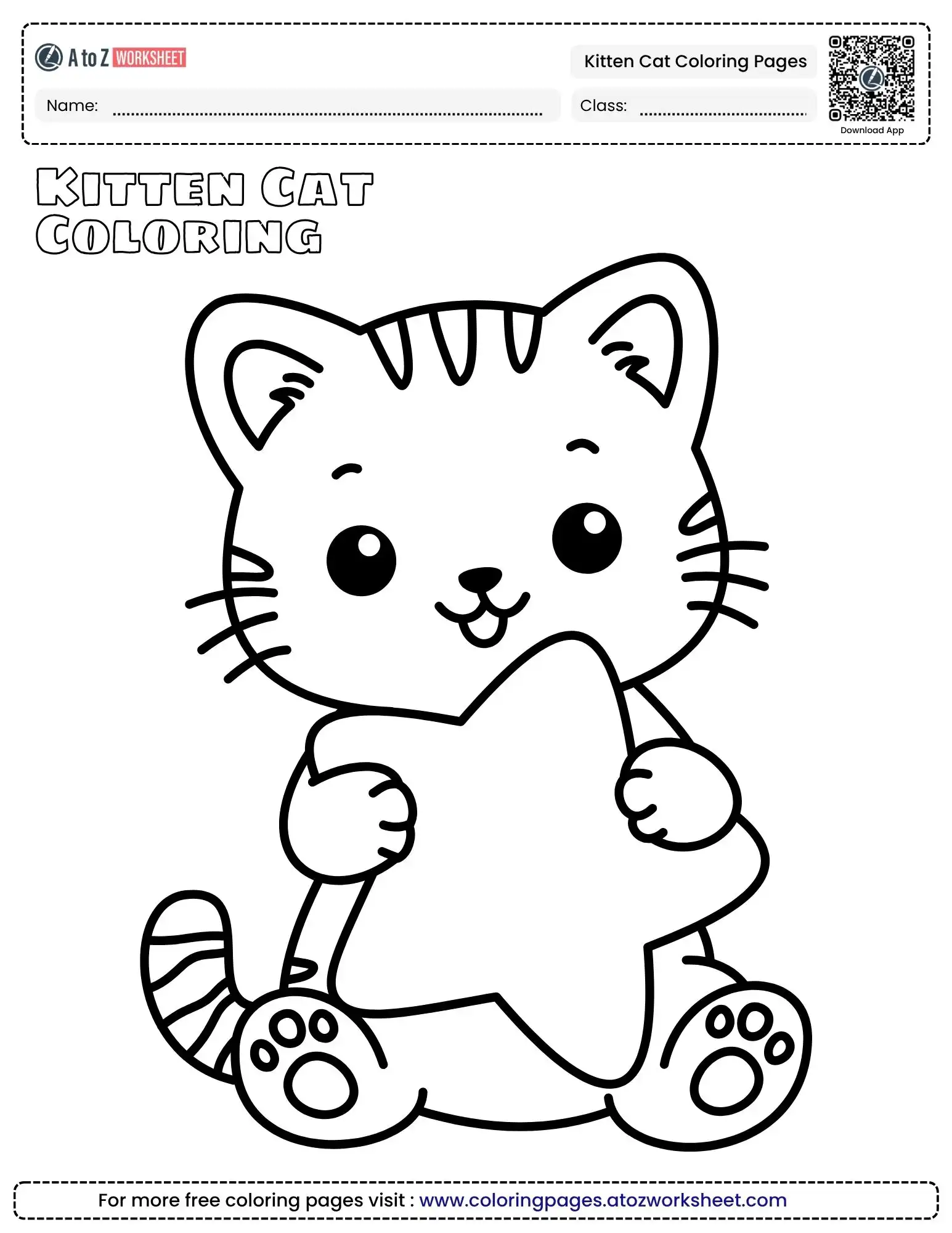 kitten cat coloring pages featuring a cute tabby kitten holding a large star.