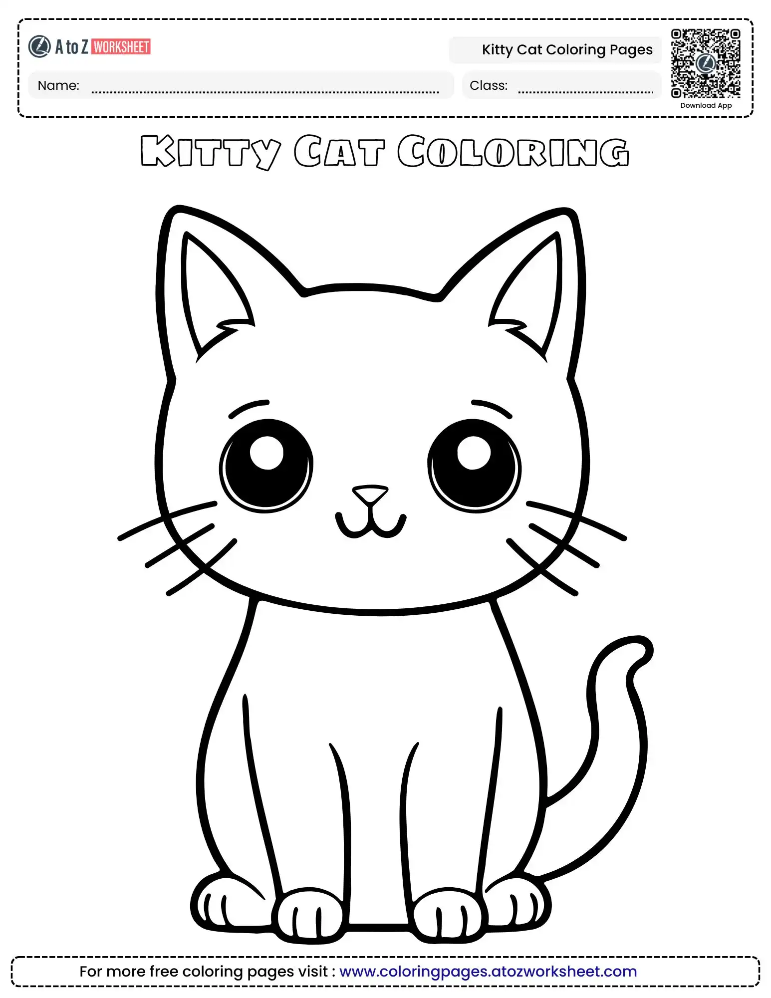 kitty cat coloring pages featuring a simple, clean portrait of a kitten sitting in a classic pose.