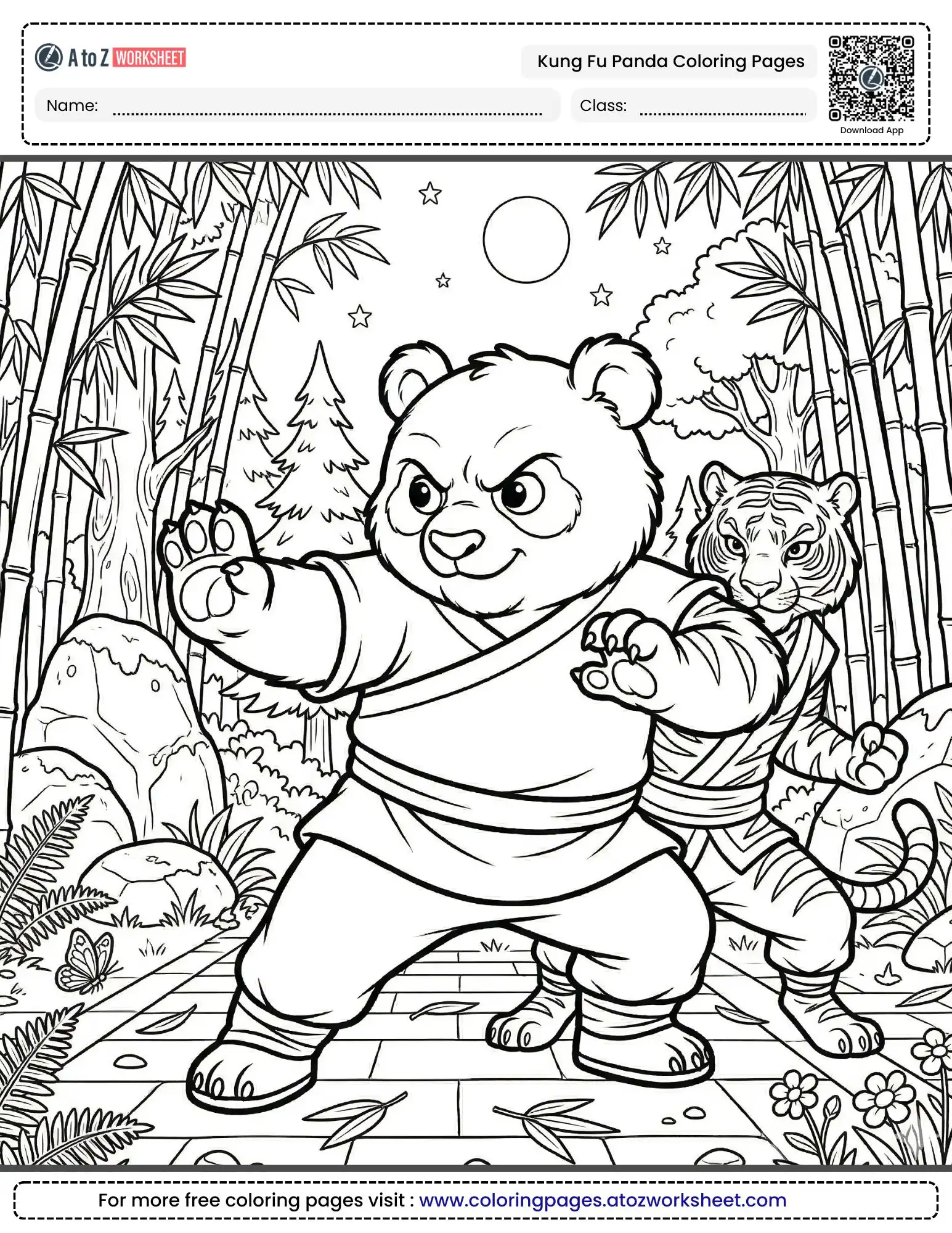 kung fu panda coloring pages featuring a panda and tiger together