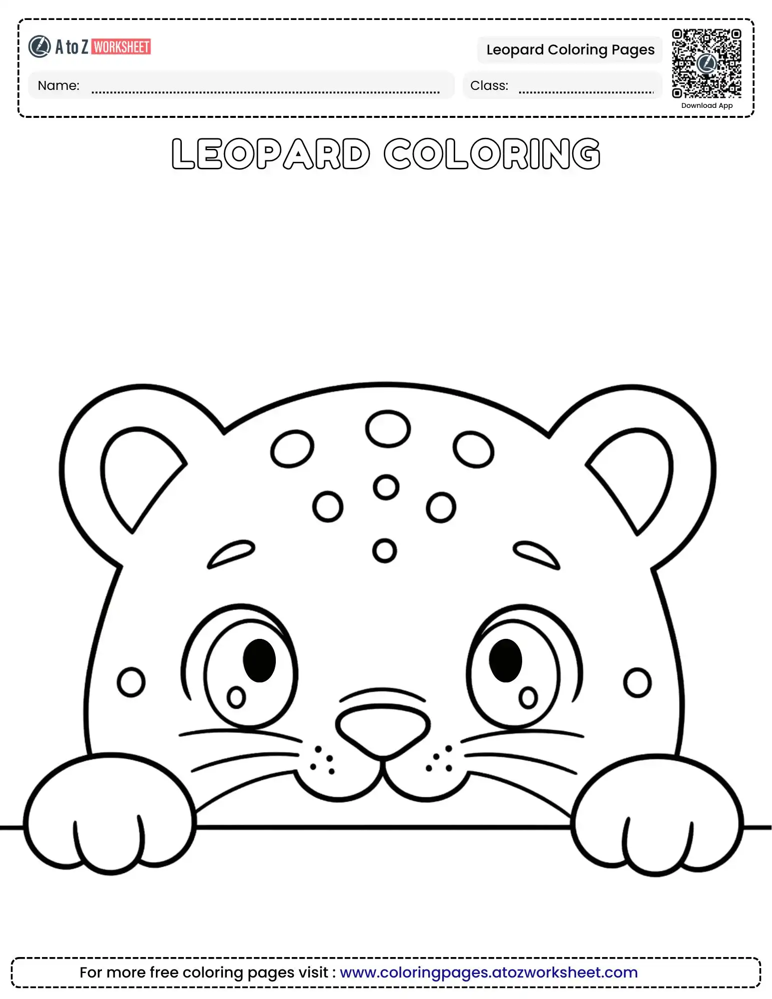 leopard coloring pages free showing a peeking cub with large eyes