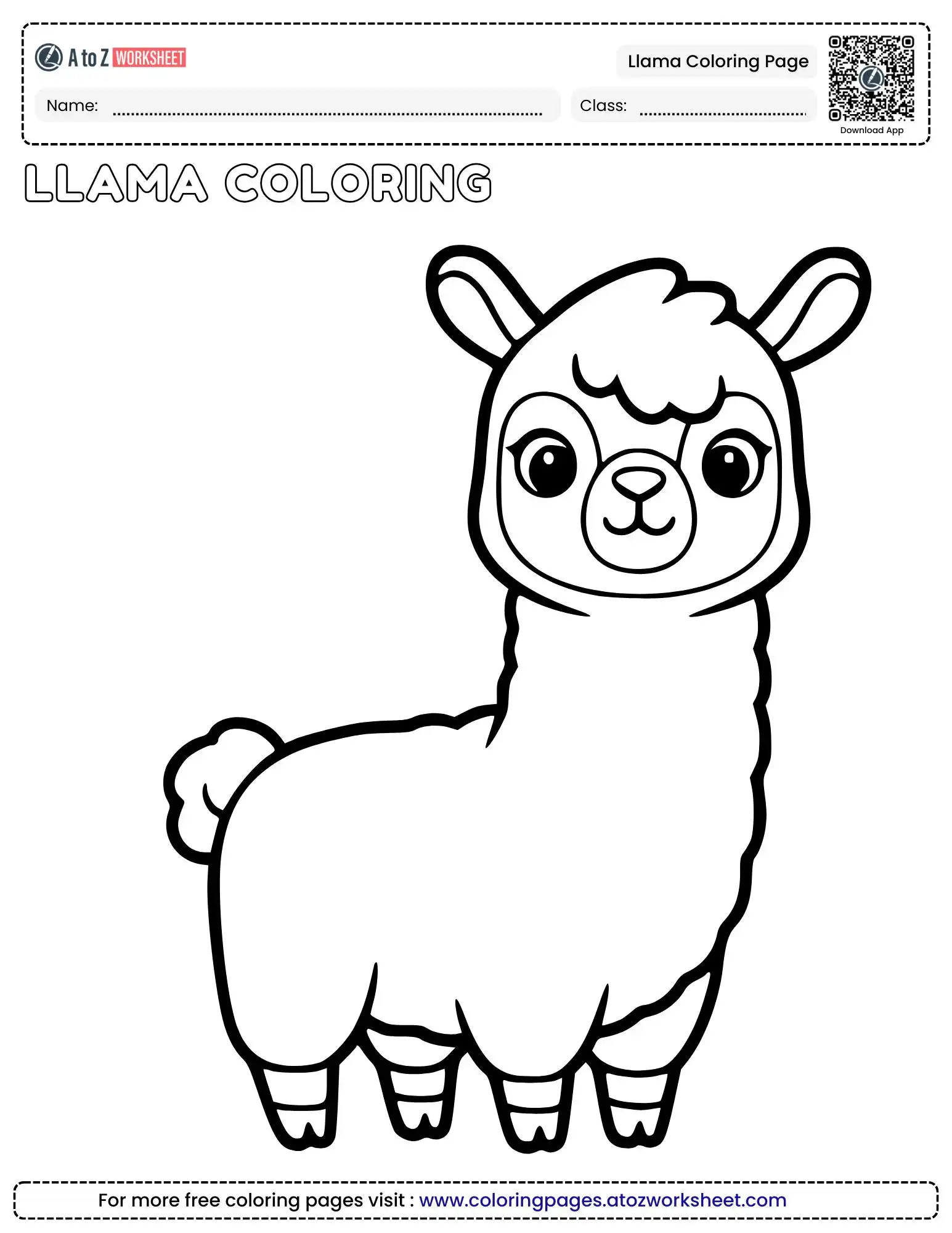llama coloring page featuring a cute fluffy animal for kids